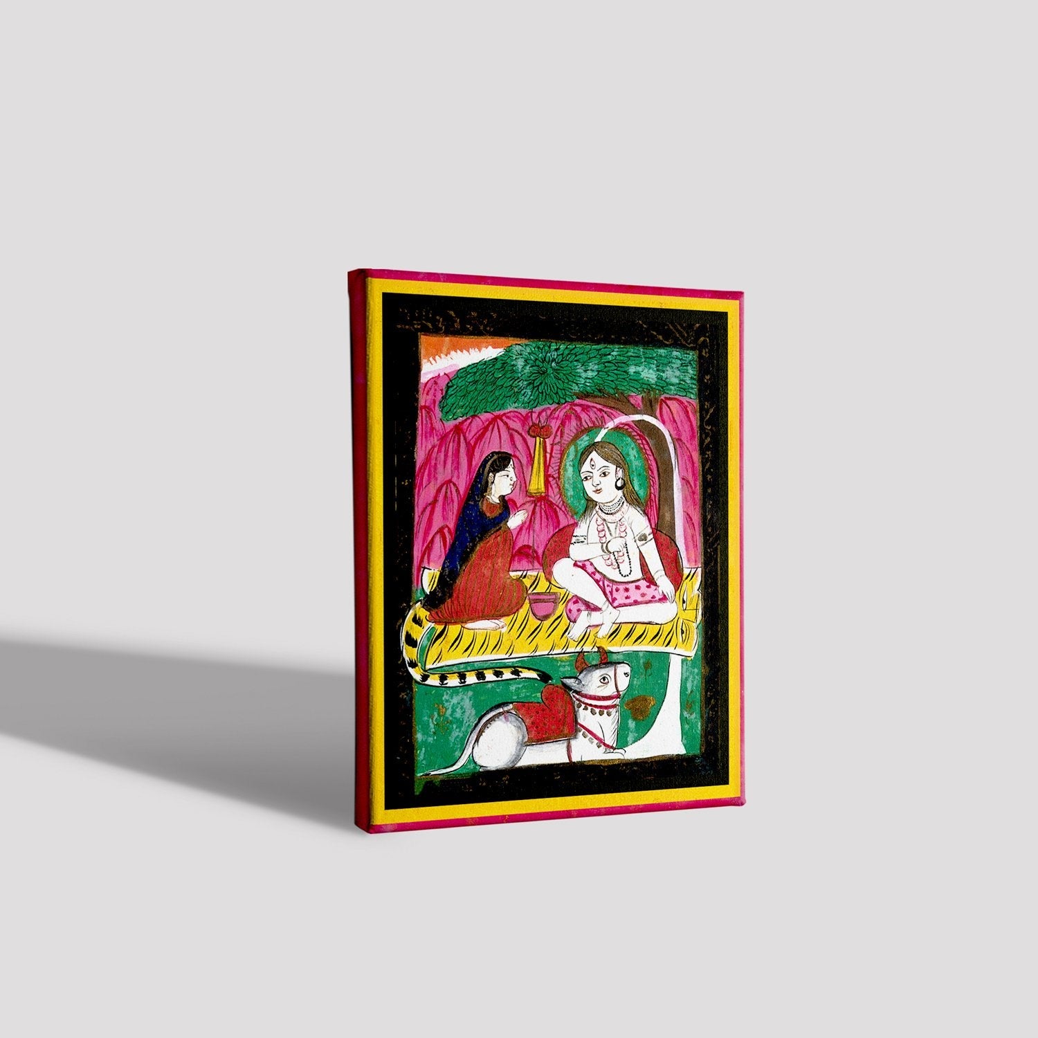 Shiva and Parvati seated with Nandi bull Painting - Meri Deewar 3 : 4 Vertical Premium Wall Art Canvas by MeriDeewar