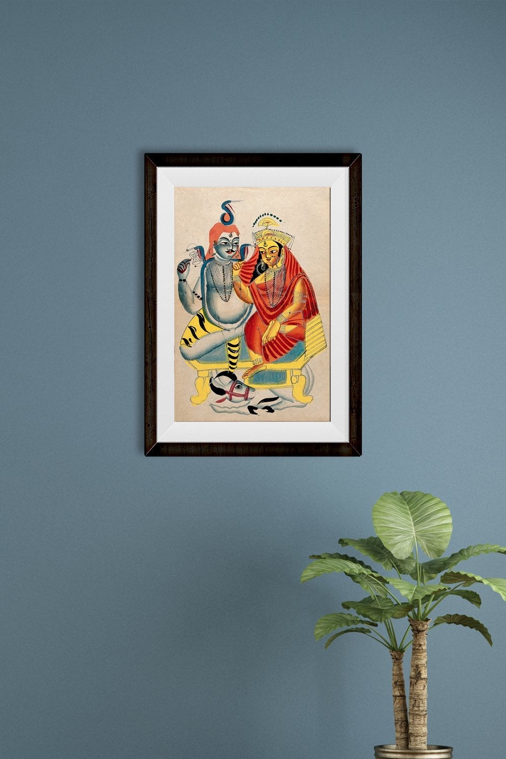 Shiva and Parvati sitting on their throne with Nandi the bull Painting - Meri Deewar 2 : 3 Vertical Premium Wall Art Canvas by MeriDeewar