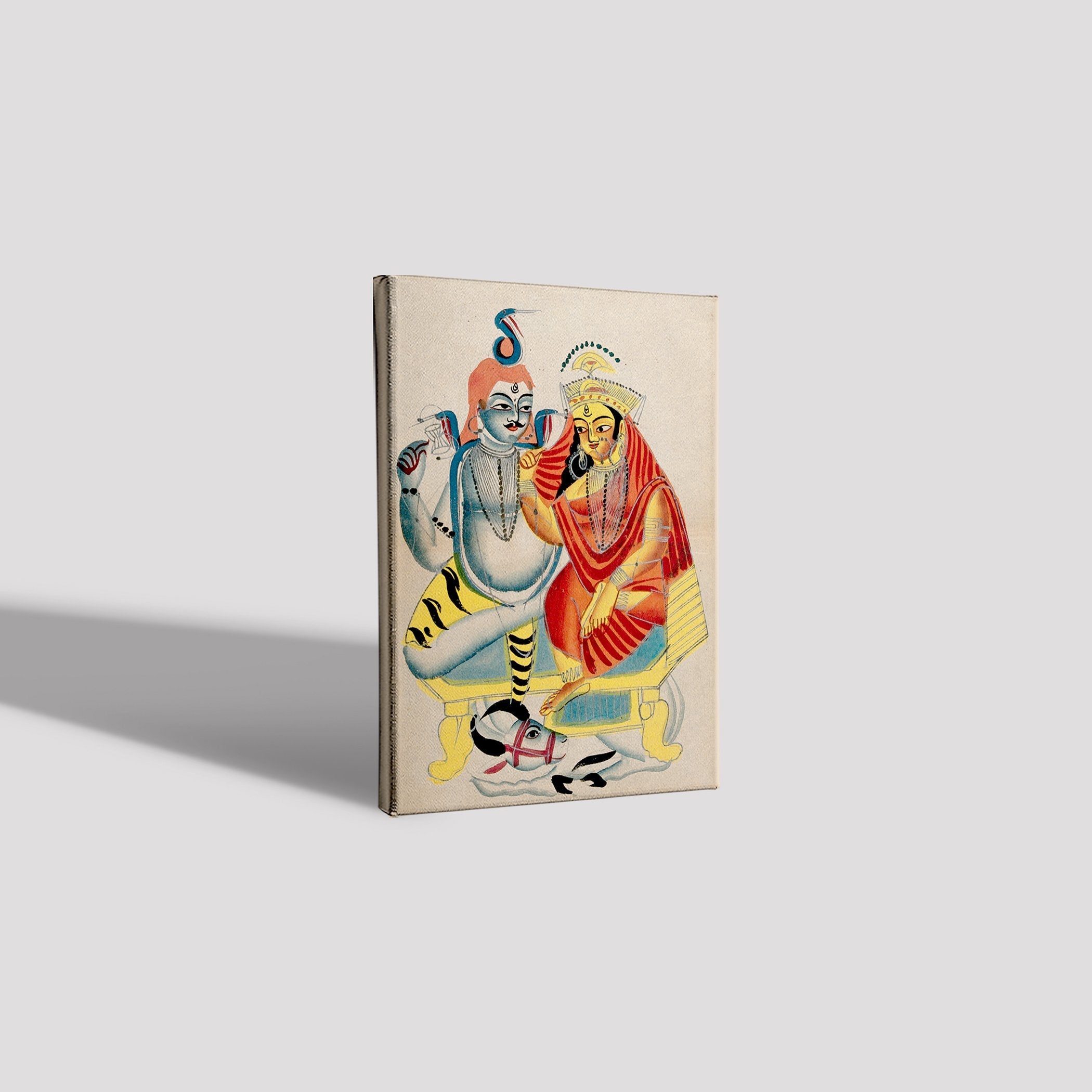 Shiva and Parvati sitting on their throne with Nandi the bull Painting - Meri Deewar 2 : 3 Vertical Premium Wall Art Canvas by MeriDeewar