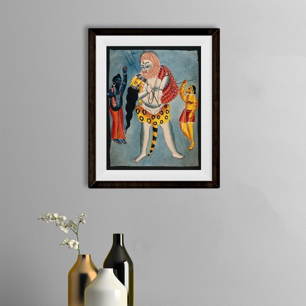 Shiva-carries-Parvati-on-his-back,-flanked-two-other-deities Painting - Meri Deewar 5 : 6 Vertical Premium Wall Art Canvas by MeriDeewar