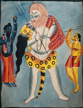 Shiva-carries-Parvati-on-his-back,-flanked-two-other-deities Painting - Meri Deewar 5 : 6 Vertical Premium Wall Art Canvas by MeriDeewar