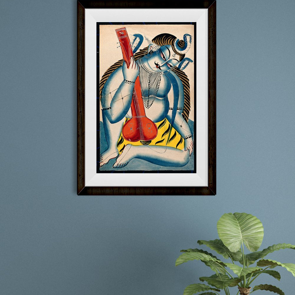 Shiva holding a sitar or tambura Painting - Meri Deewar 2 : 3 Vertical Premium Wall Art Canvas by MeriDeewar