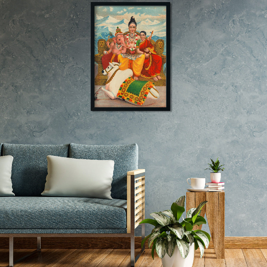 Shiva Parvati Painting 4 X 5.5 Vertical Premium Wall Art Canvas by MeriDeewar