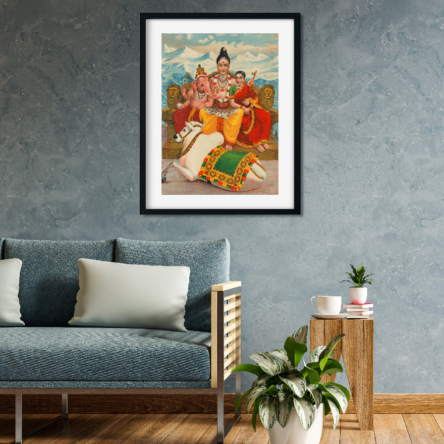 Shiva Parvati Painting 4 X 5.5 Vertical Premium Wall Art Canvas by MeriDeewar