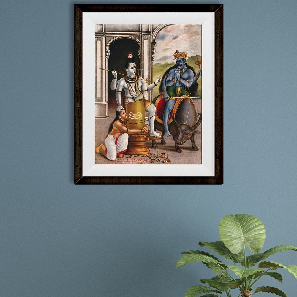 Shiva protects the sage Markandeya Rishi from a demon Painting - Meri Deewar 3 : 4 Vertical Premium Wall Art Canvas by MeriDeewar