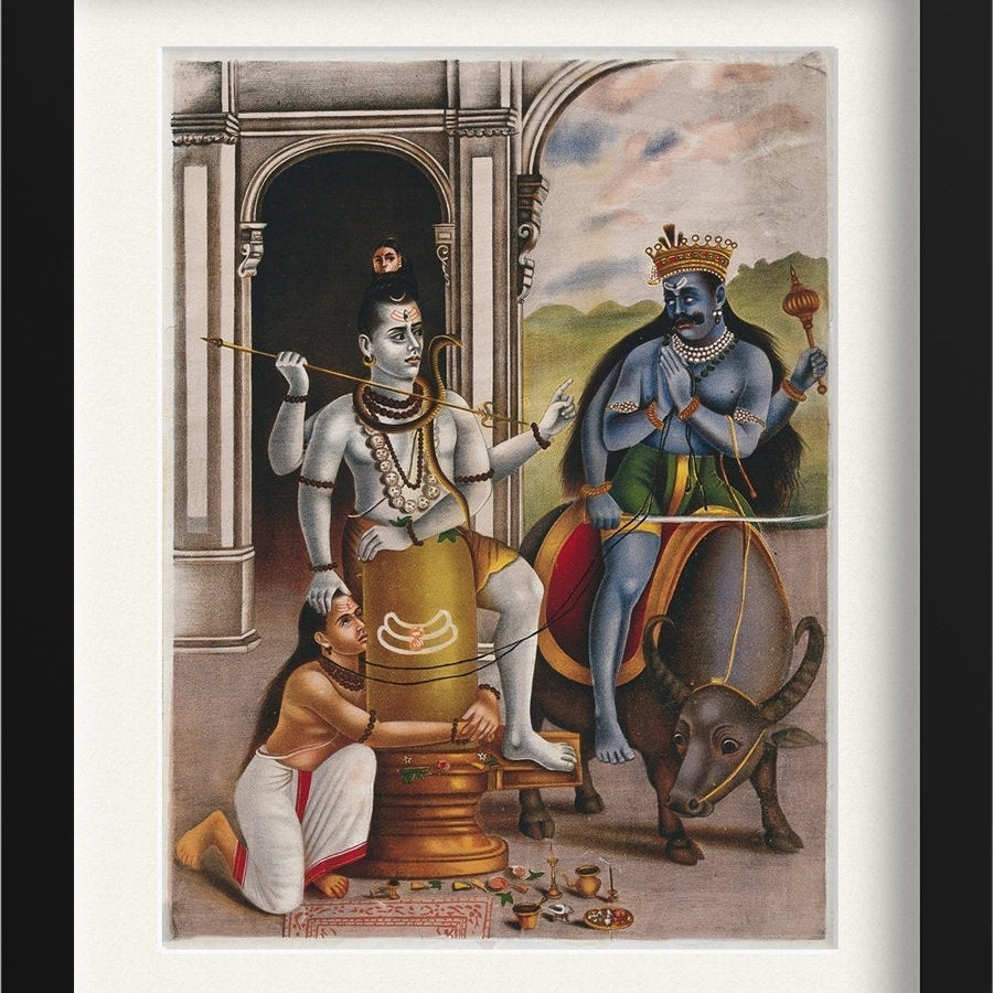 Shiva protects the sage Markandeya Rishi from a demon Painting - Meri Deewar 3 : 4 Vertical Premium Wall Art Canvas by MeriDeewar