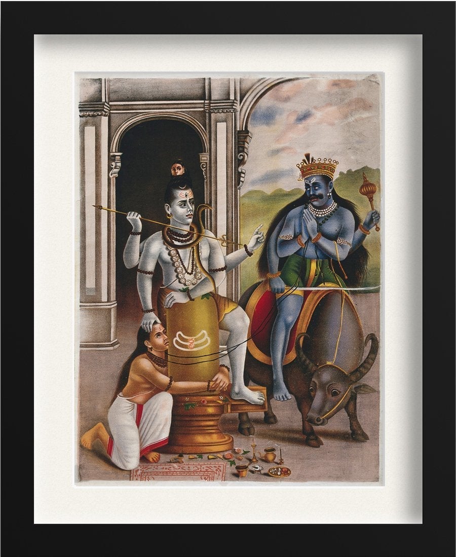 Shiva protects the sage Markandeya Rishi from a demon Painting - Meri Deewar 3 : 4 Vertical Premium Wall Art Canvas by MeriDeewar