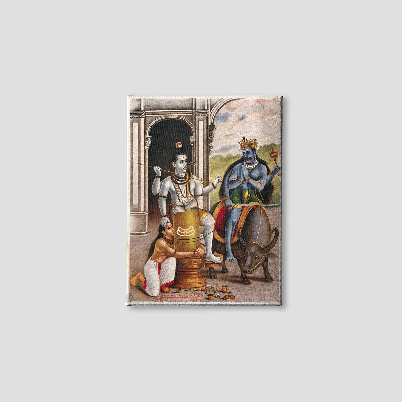 Shiva protects the sage Markandeya Rishi from a demon Painting - Meri Deewar 3 : 4 Vertical Premium Wall Art Canvas by MeriDeewar