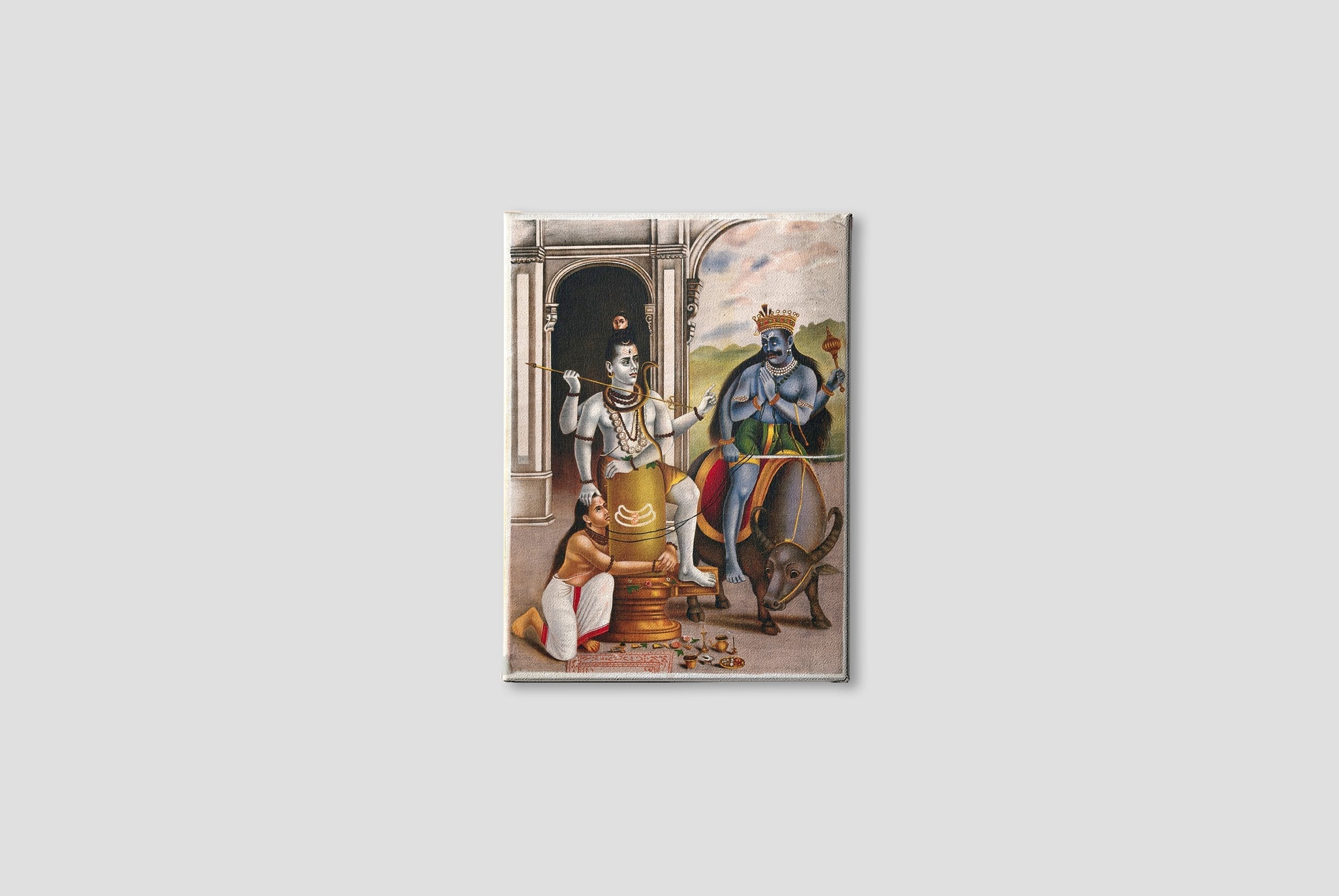 Shiva protects the sage Markandeya Rishi from a demon Painting - Meri Deewar 3 : 4 Vertical Premium Wall Art Canvas by MeriDeewar