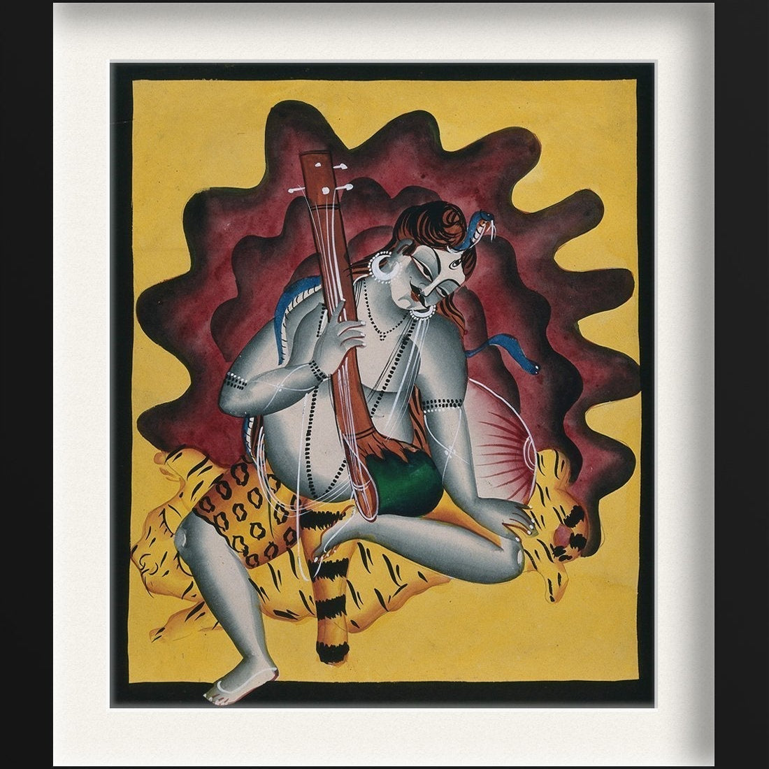 Shiva-sits-on-a-tiger-skin-with-sitar-in-hand Painting - Meri Deewar 5 : 6 Vertical Premium Wall Art Canvas by MeriDeewar
