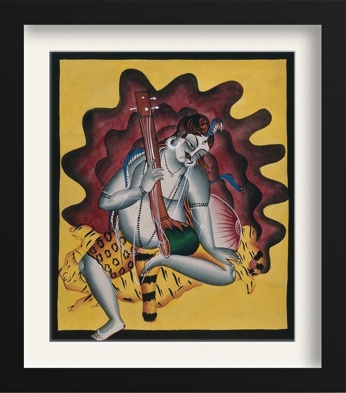 Shiva-sits-on-a-tiger-skin-with-sitar-in-hand Painting - Meri Deewar 5 : 6 Vertical Premium Wall Art Canvas by MeriDeewar