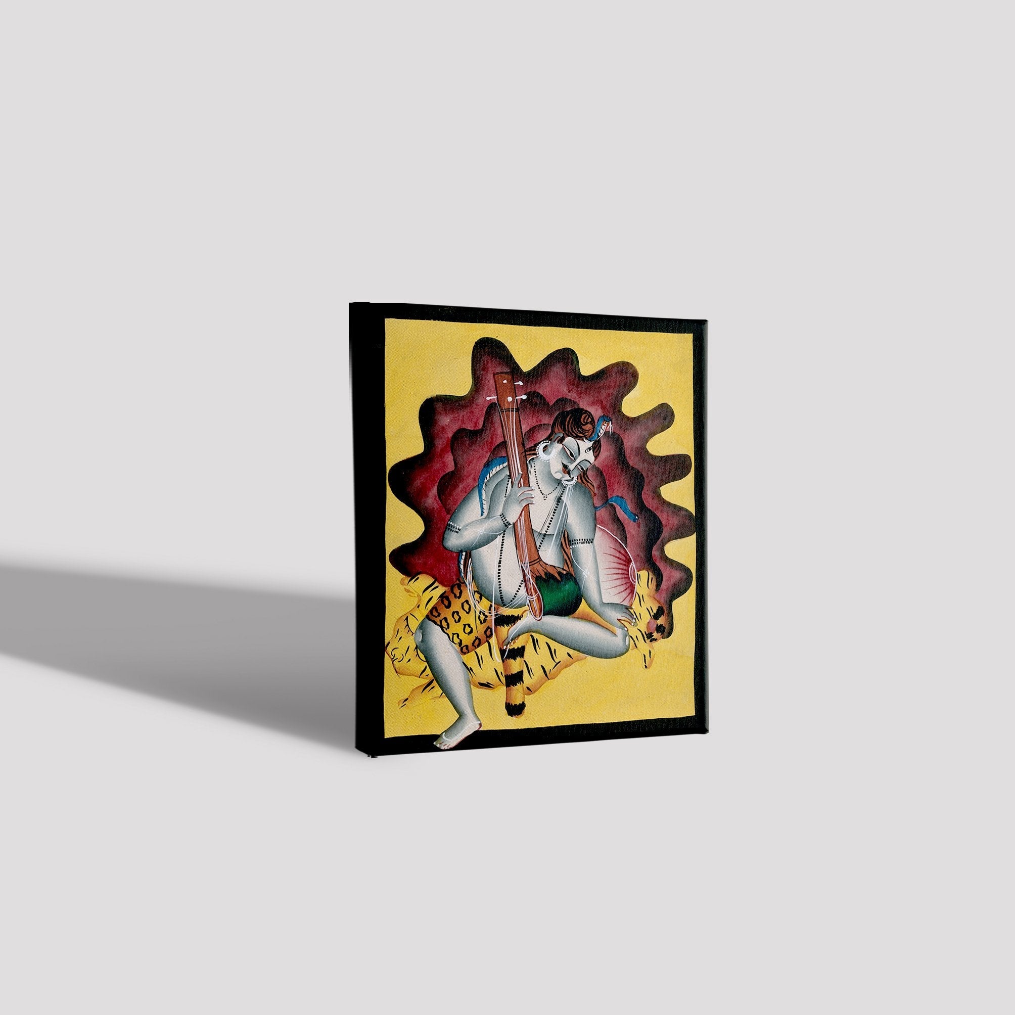 Shiva-sits-on-a-tiger-skin-with-sitar-in-hand Painting - Meri Deewar 5 : 6 Vertical Premium Wall Art Canvas by MeriDeewar