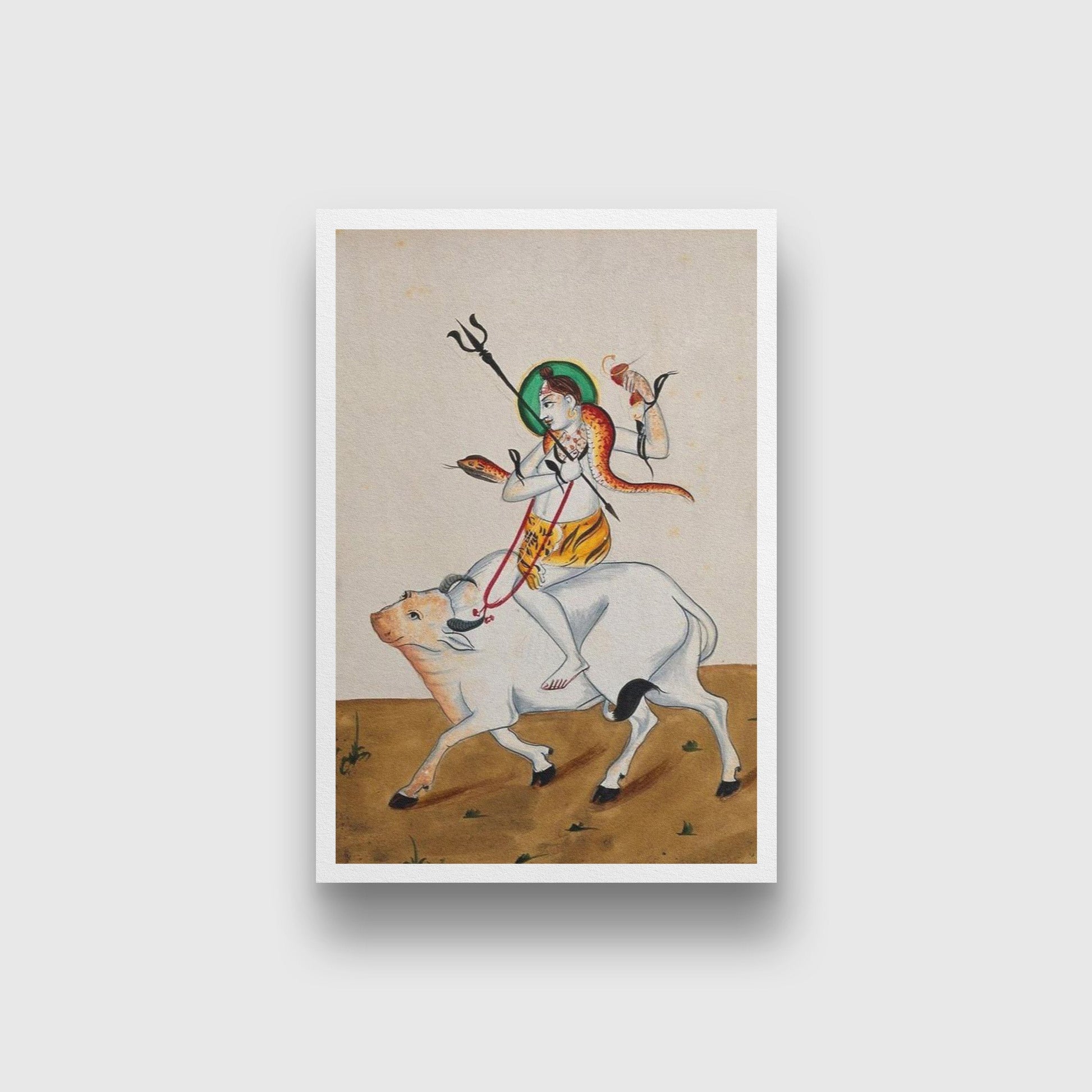 Shiva with his symbols riding Nandi Painting - Meri Deewar 2 : 3 Vertical Premium Wall Art Canvas by MeriDeewar