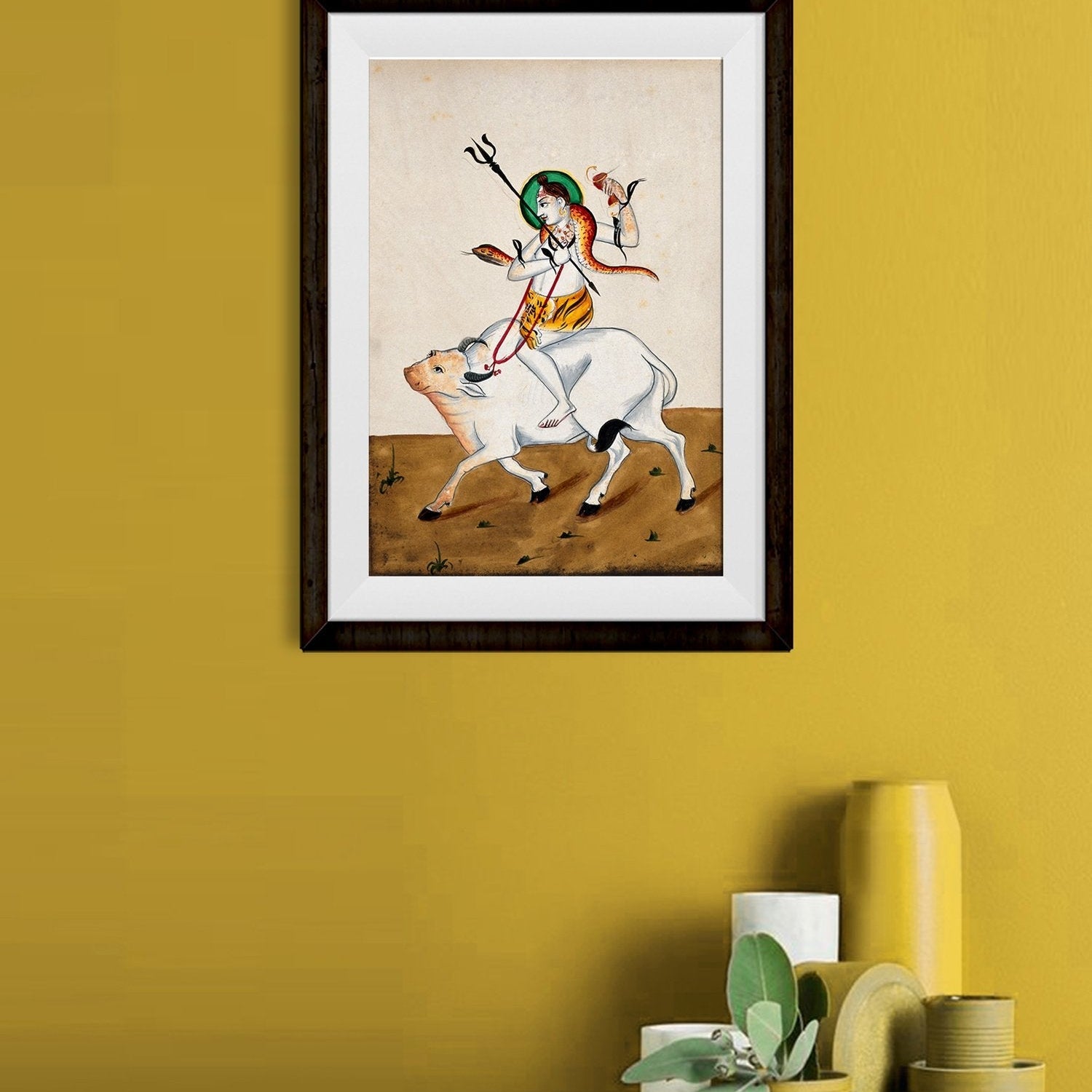 Shiva with his symbols riding Nandi Painting - Meri Deewar 2 : 3 Vertical Premium Wall Art Canvas by MeriDeewar