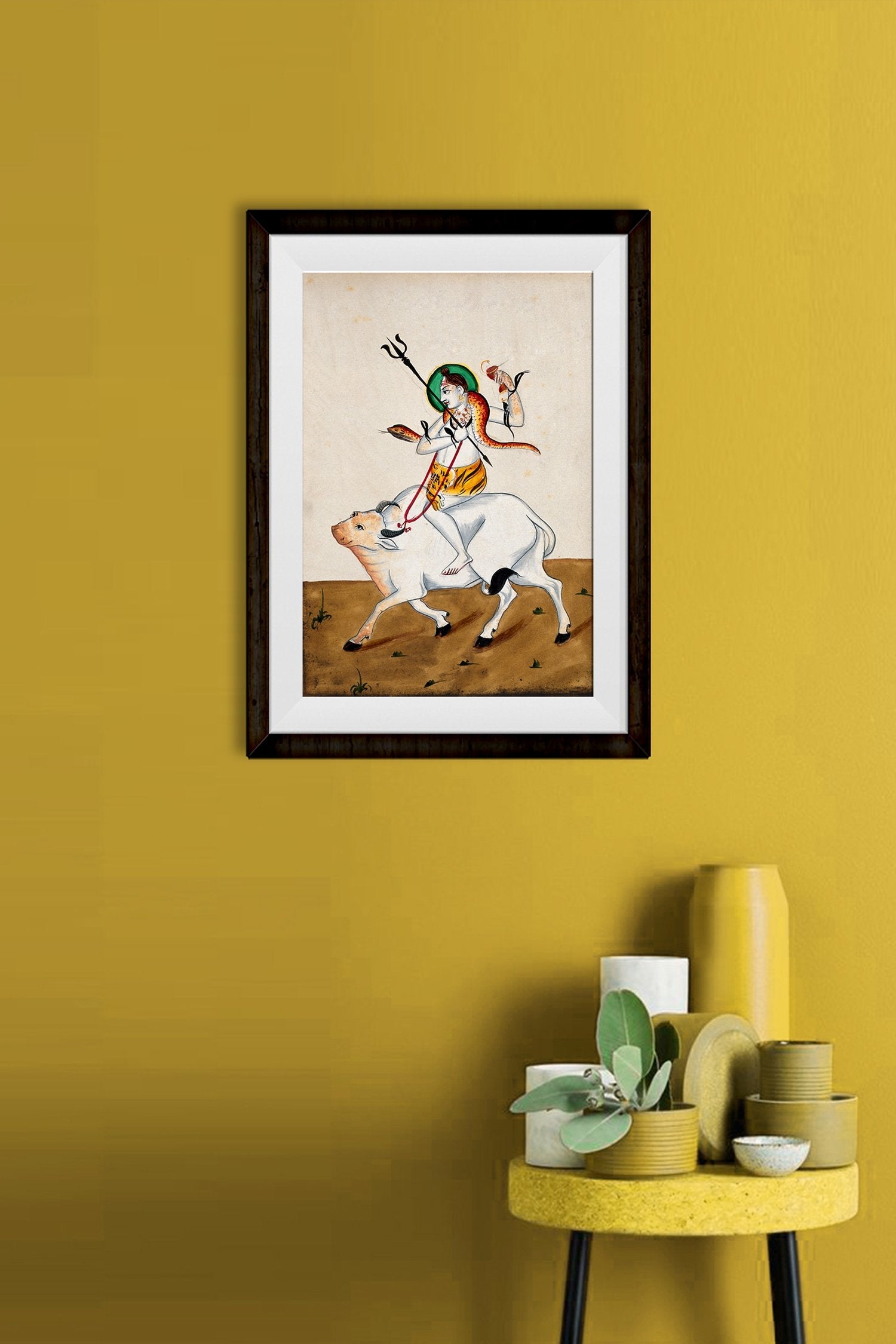 Shiva with his symbols riding Nandi Painting - Meri Deewar 2 : 3 Vertical Premium Wall Art Canvas by MeriDeewar