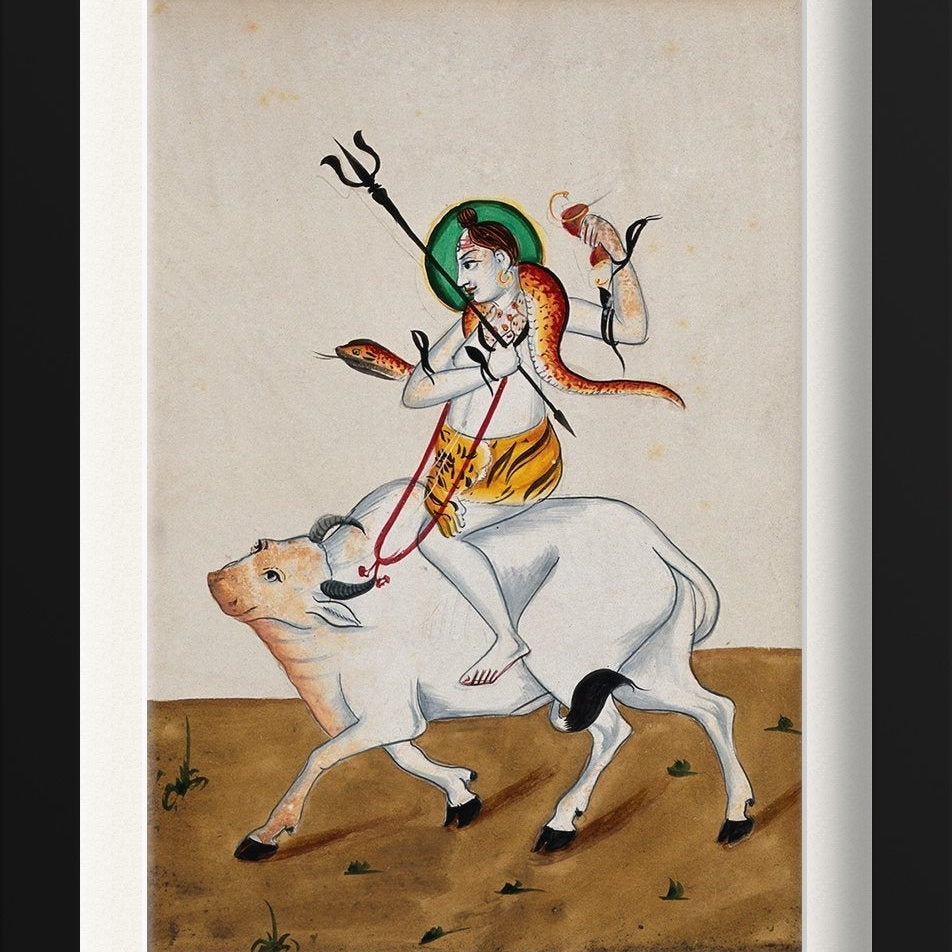 Shiva with his symbols riding Nandi Painting - Meri Deewar 2 : 3 Vertical Premium Wall Art Canvas by MeriDeewar