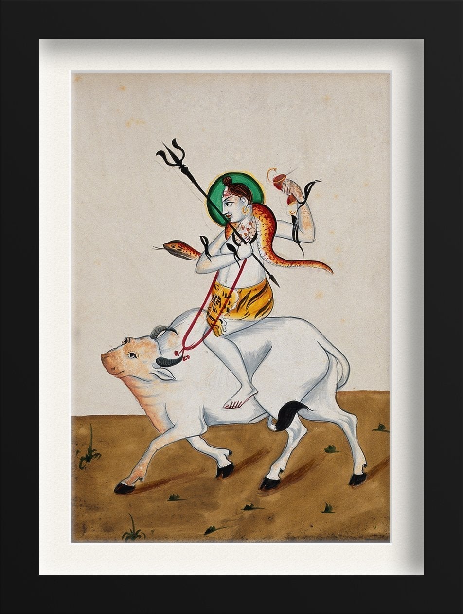 Shiva with his symbols riding Nandi Painting - Meri Deewar 2 : 3 Vertical Premium Wall Art Canvas by MeriDeewar