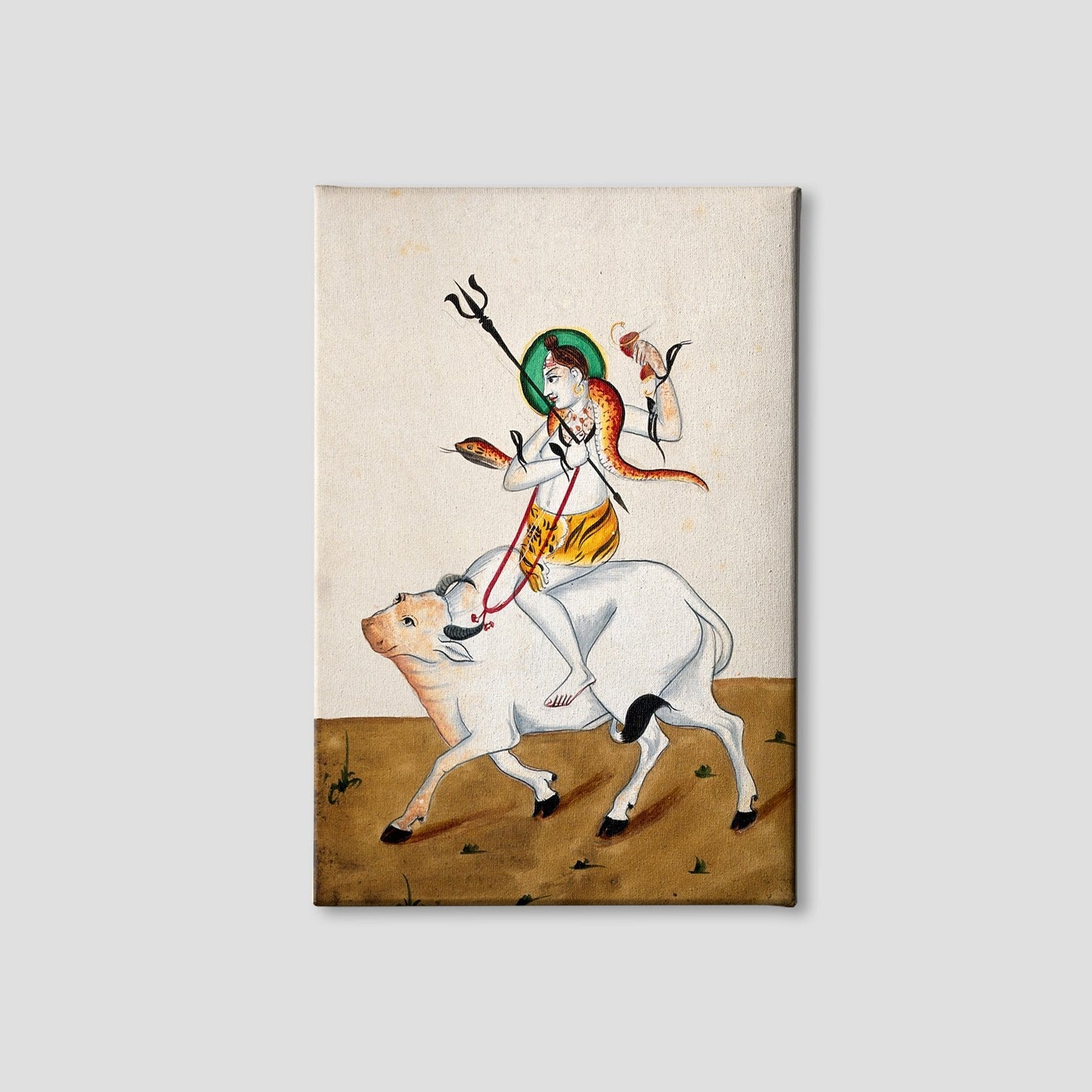 Shiva with his symbols riding Nandi Painting - Meri Deewar 2 : 3 Vertical Premium Wall Art Canvas by MeriDeewar