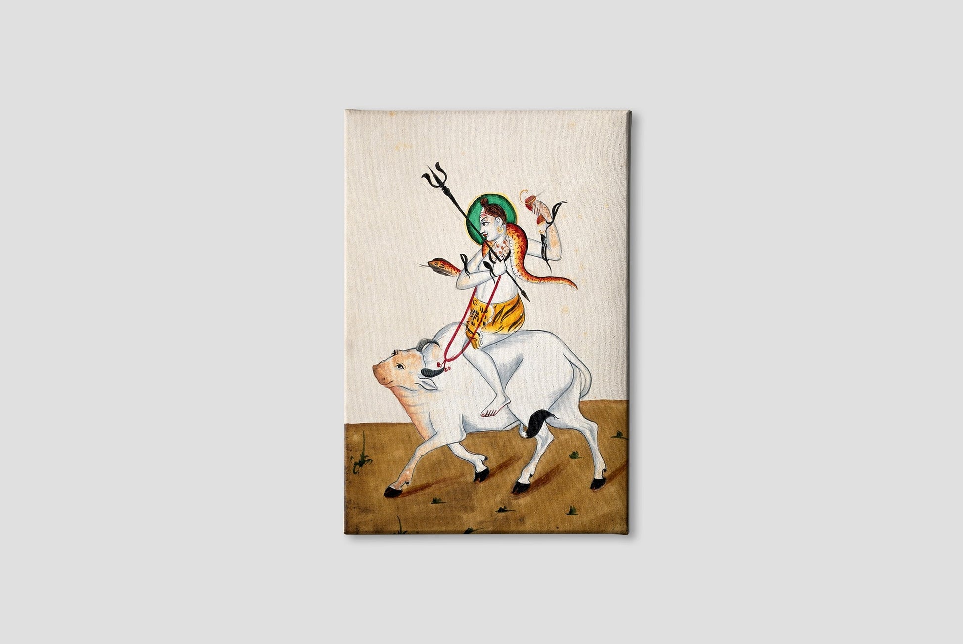 Shiva with his symbols riding Nandi Painting - Meri Deewar 2 : 3 Vertical Premium Wall Art Canvas by MeriDeewar