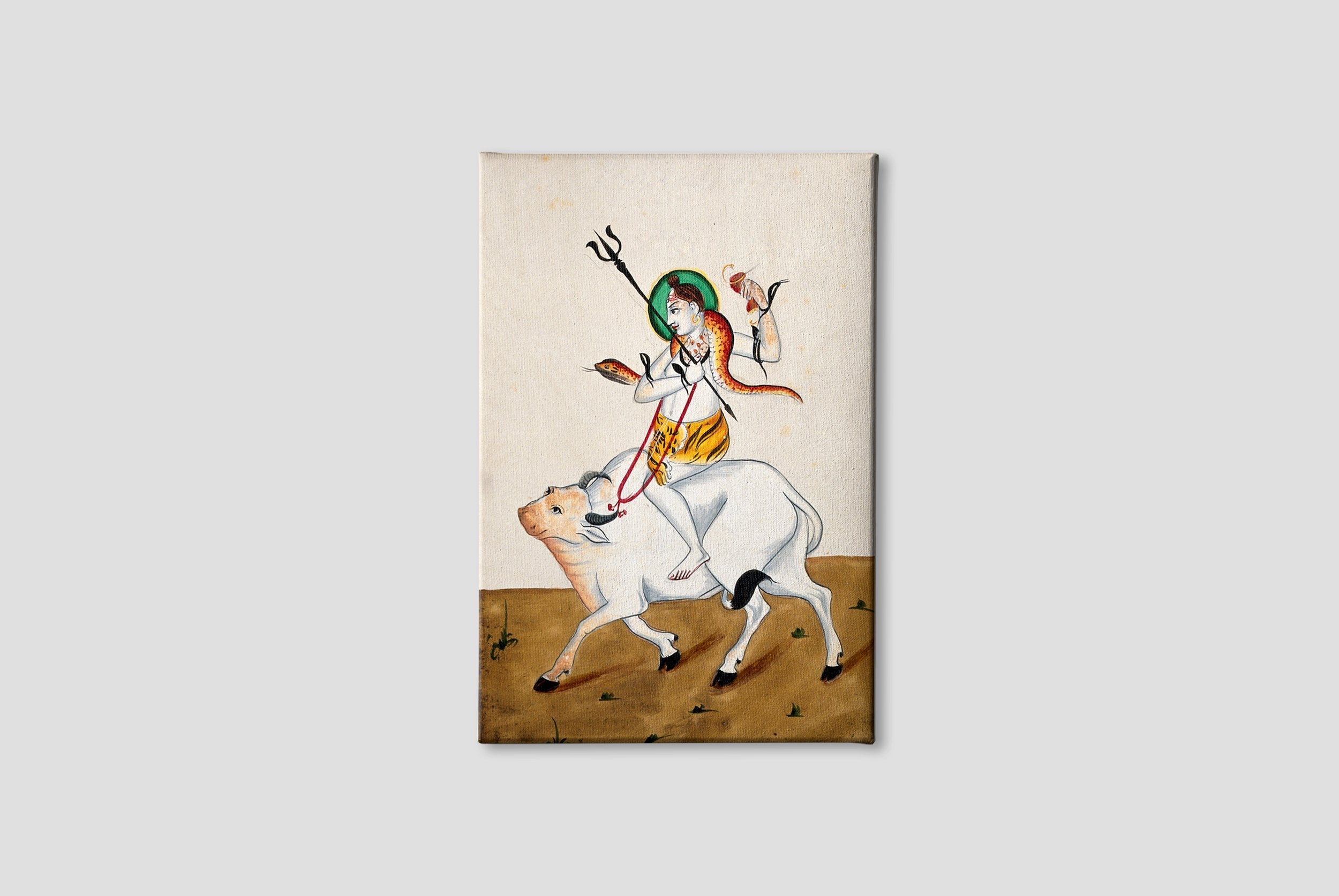 Shiva with his symbols riding Nandi Painting - Meri Deewar 2 : 3 Vertical Premium Wall Art Canvas by MeriDeewar