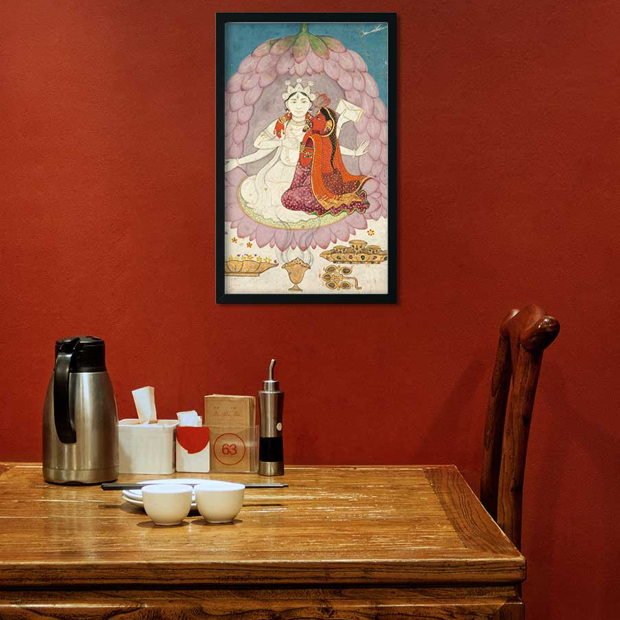 Shiva with Sati seated in a Lotus Blossom Painting 2 : 3 Vertical Premium Wall Art Canvas by MeriDeewar