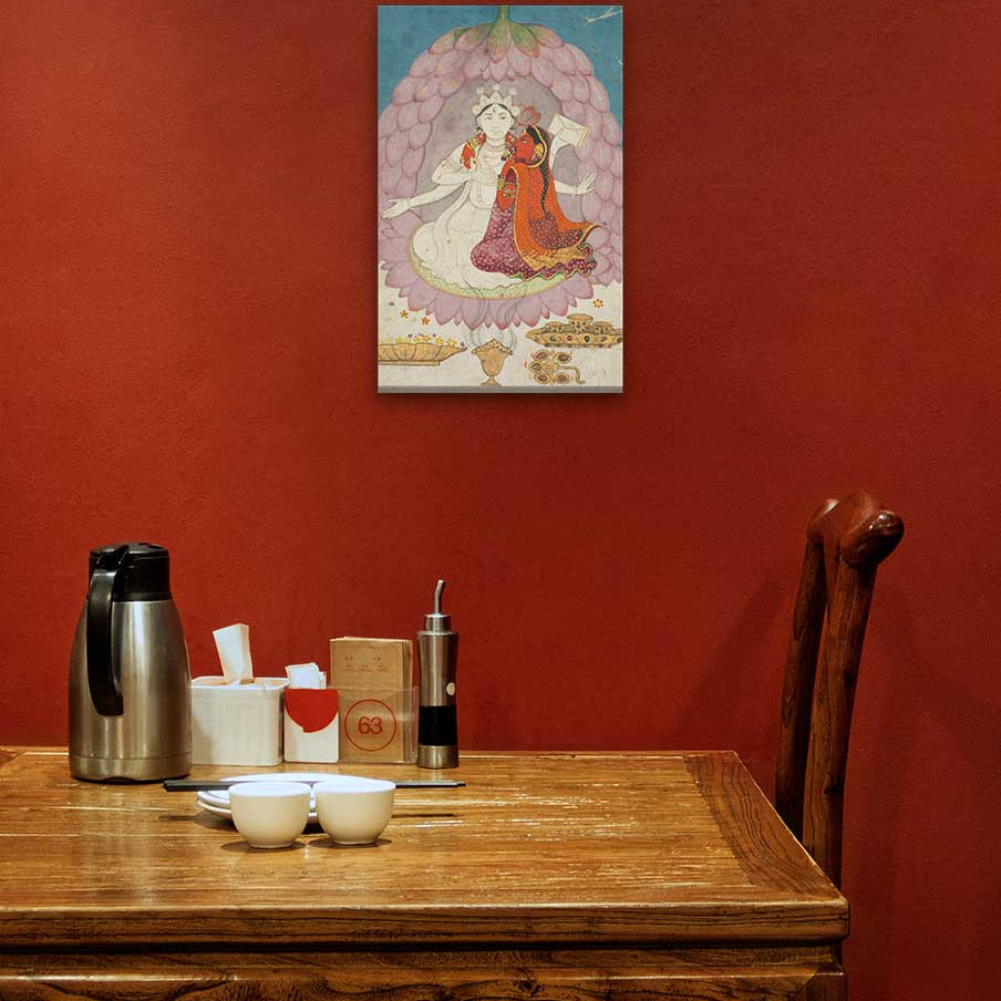 Shiva with Sati seated in a Lotus Blossom Painting 2 : 3 Vertical Premium Wall Art Canvas by MeriDeewar