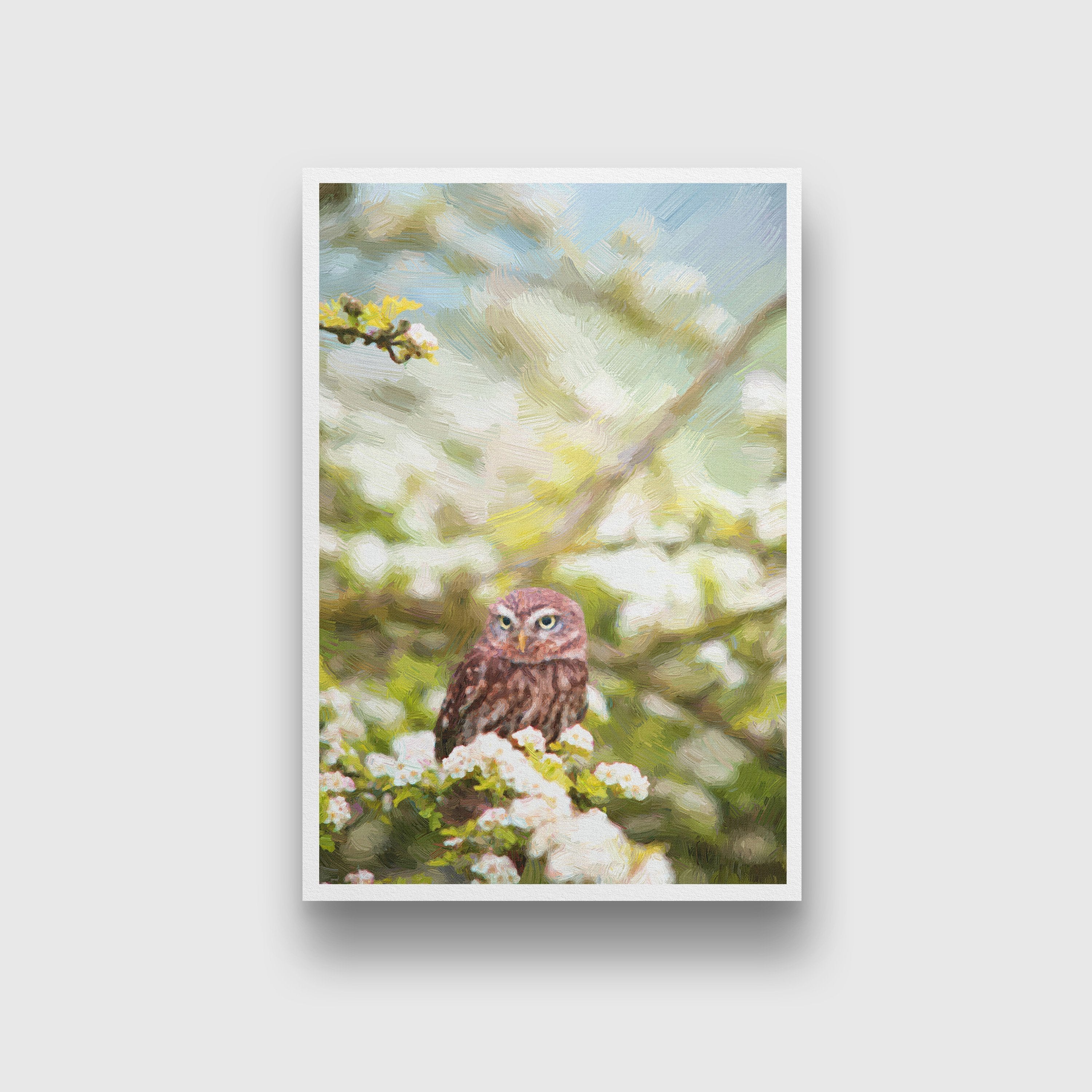 Short Eared Owl Painting - Meri Deewar 2 : 3 Vertical Premium Wall Art Canvas by MeriDeewar