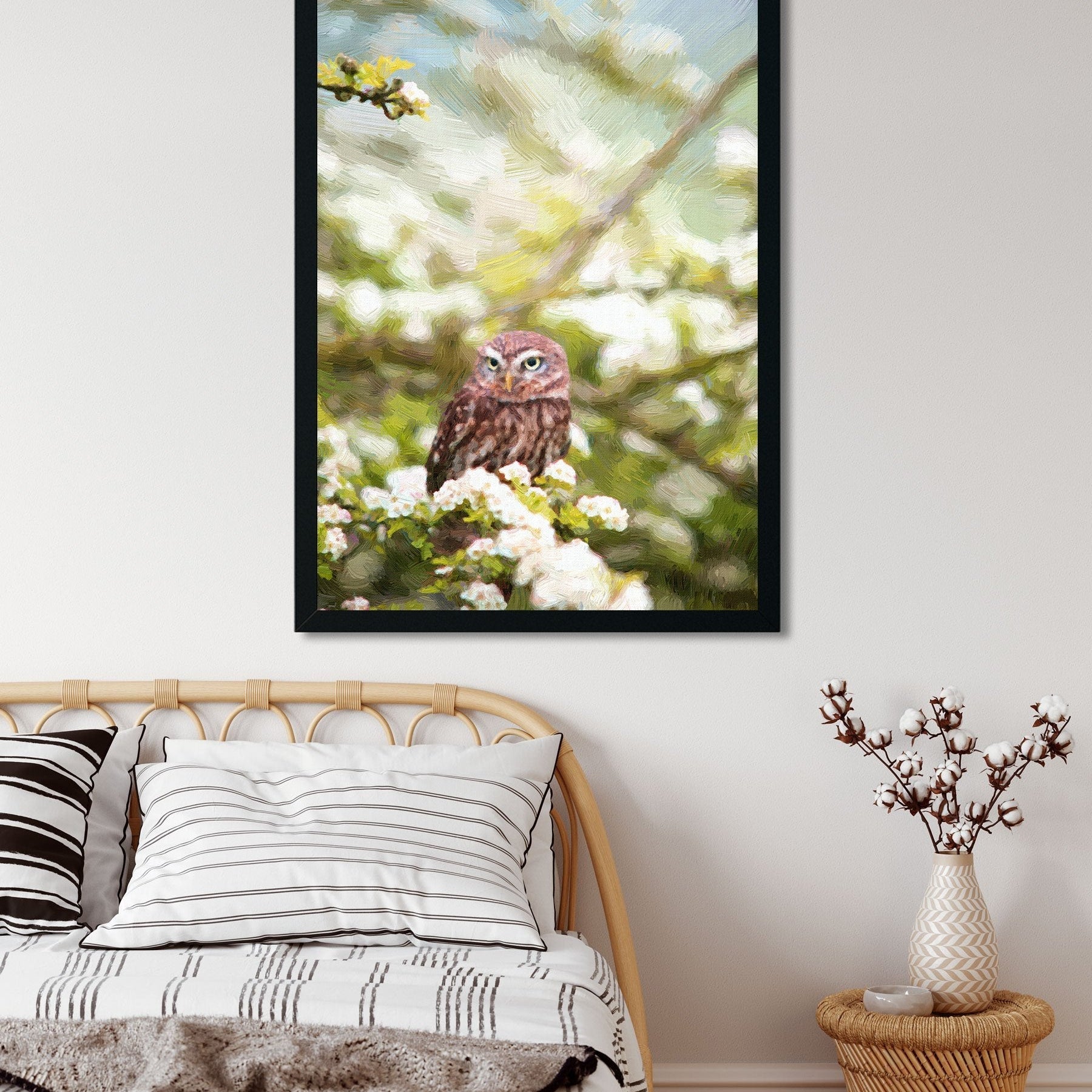 Short Eared Owl Painting - Meri Deewar 2 : 3 Vertical Premium Wall Art Canvas by MeriDeewar
