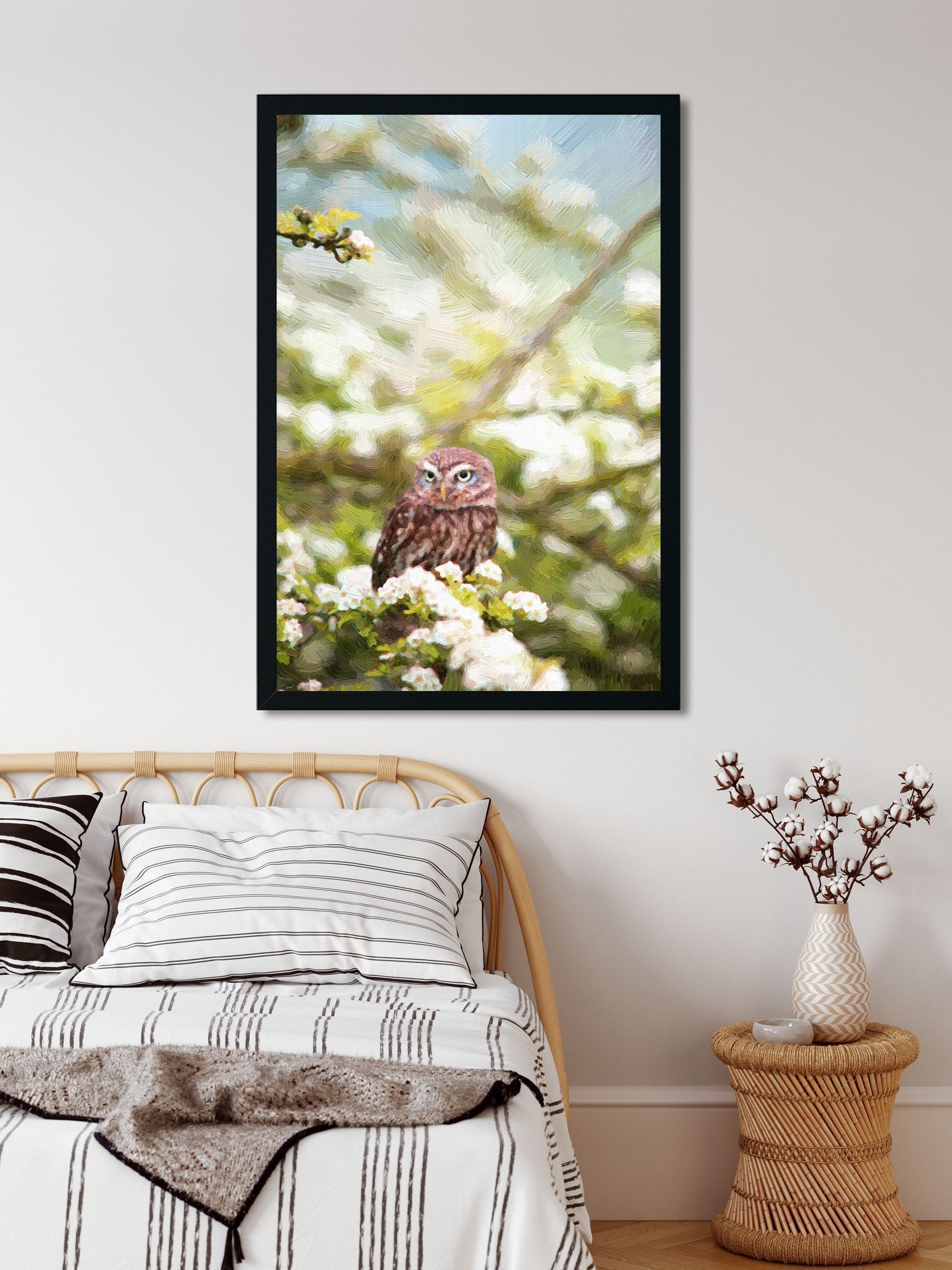 Short Eared Owl Painting - Meri Deewar 2 : 3 Vertical Premium Wall Art Canvas by MeriDeewar