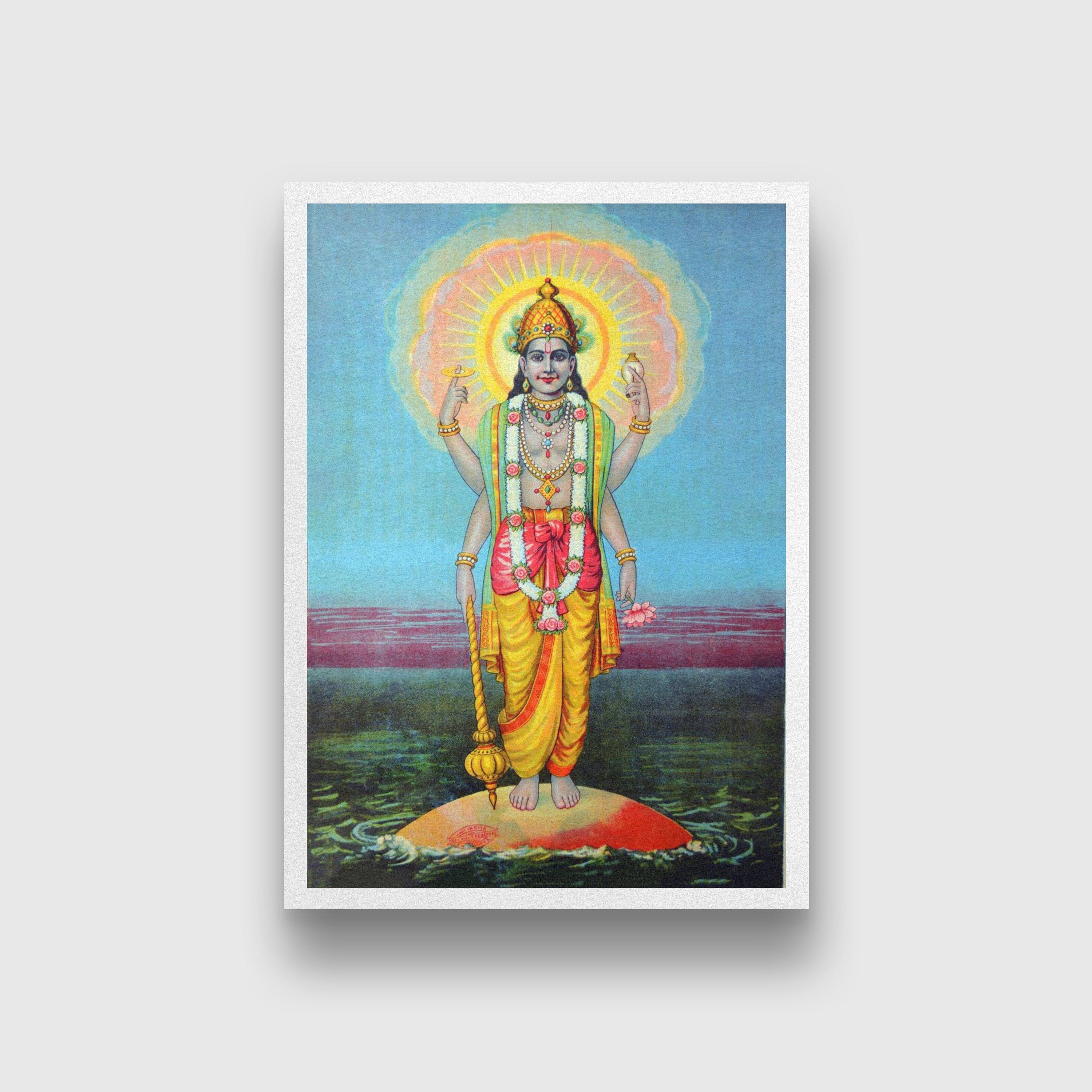 Shree Vishnu Painting - Meri Deewar 3 : 4.2 Vertical Premium Wall Art Canvas by MeriDeewar