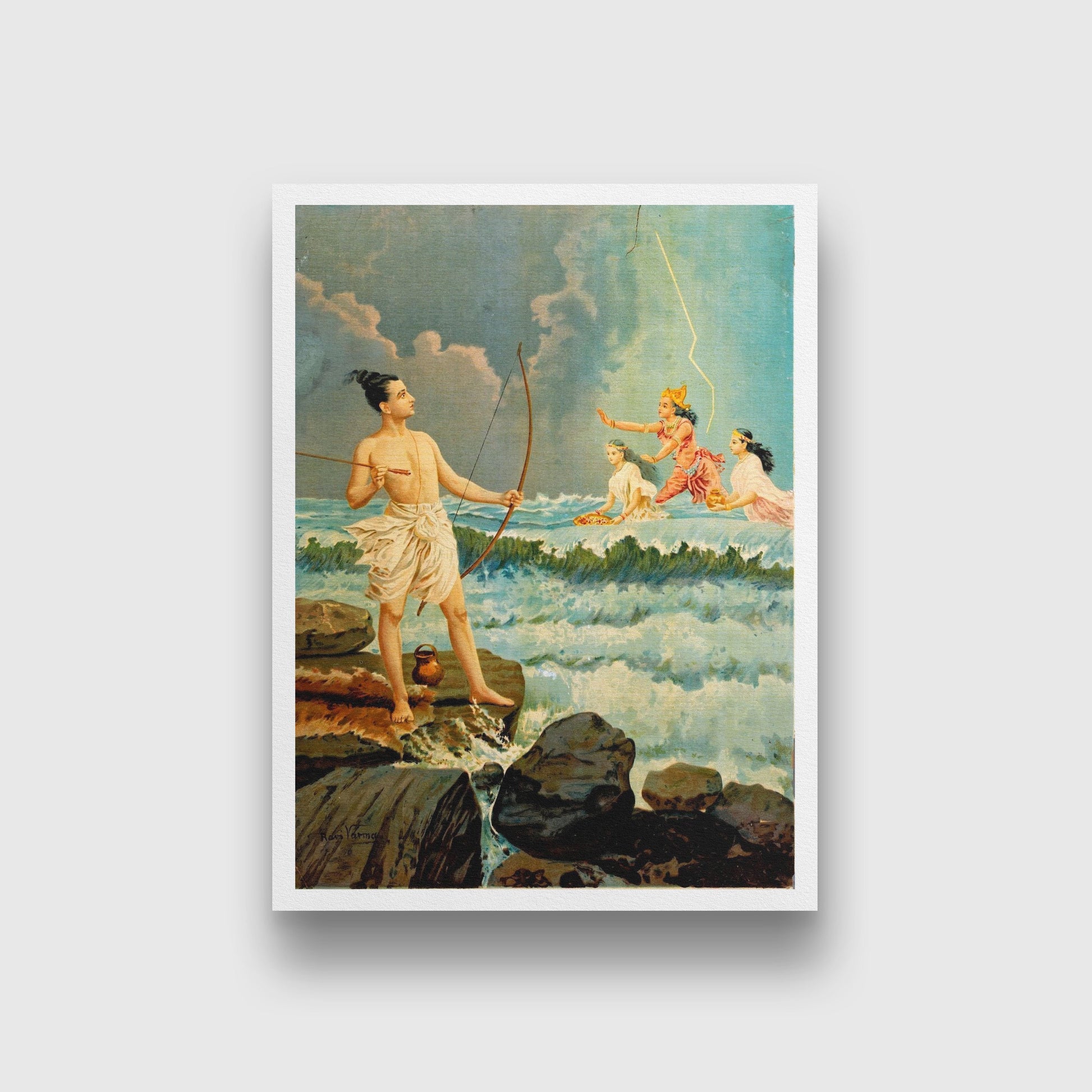 shri rama vanquishing the sea Painting - Meri Deewar 3 : 4.2 Vertical Premium Wall Art Canvas by MeriDeewar