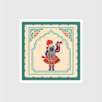Shrinathji Rajbhog Swaroop Pichwai Krishna Painting - Meri Deewar 1 : 1 Square Premium Wall Art Canvas by MeriDeewar