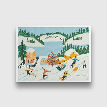Skiing and Sleddging Painting - Meri Deewar 4 : 3 Horizontal Premium Wall Art Canvas by MeriDeewar
