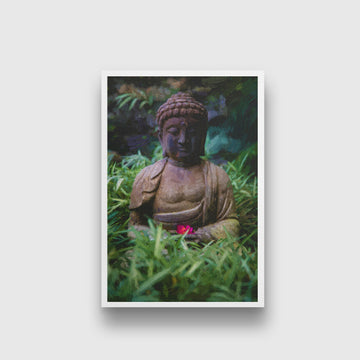 Small home garden with buddha statue Painting-Meri Deewar 2 : 3 Vertical Premium Wall Art Canvas by MeriDeewar
