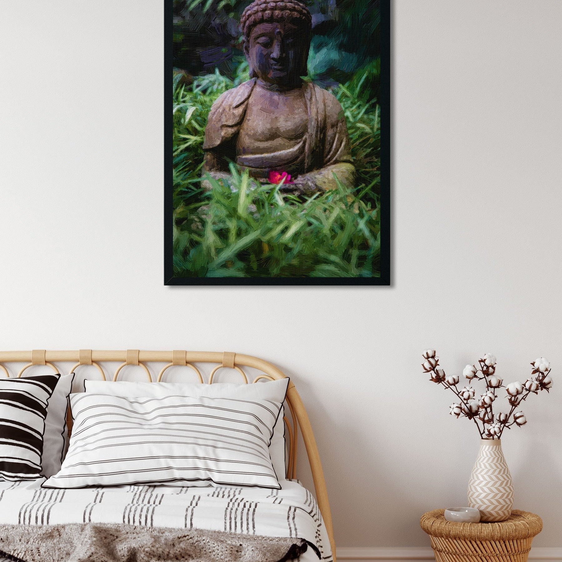 Small home garden with buddha statue Painting-Meri Deewar 2 : 3 Vertical Premium Wall Art Canvas by MeriDeewar