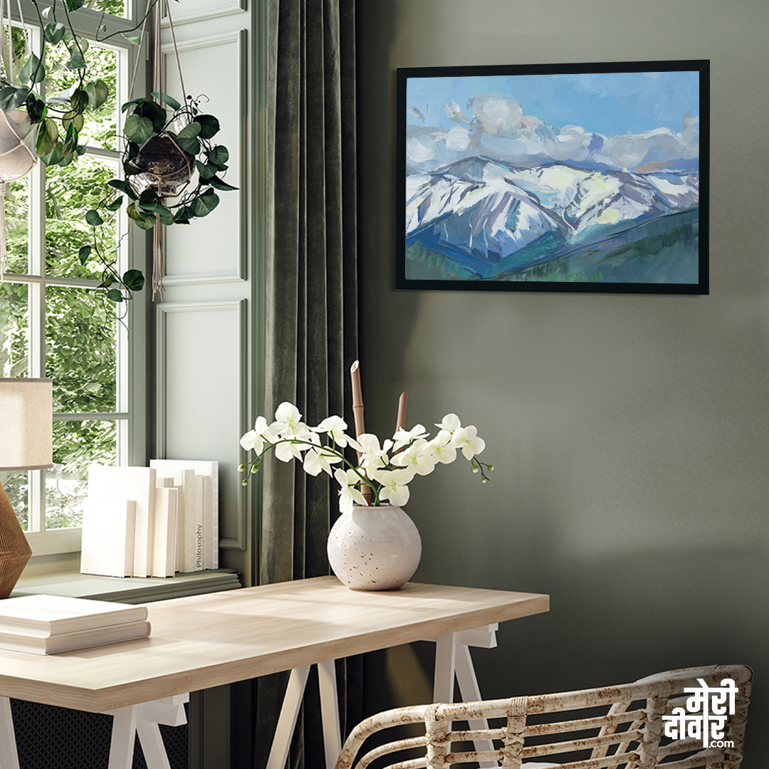 Snow Gouache Caucasus Mountains Painting 3 : 2 Horizontal Premium Wall Art Canvas by MeriDeewar