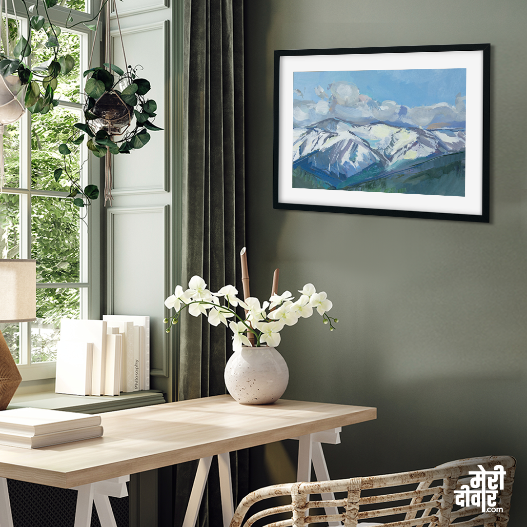 Snow Gouache Caucasus Mountains Painting 3 : 2 Horizontal Premium Wall Art Canvas by MeriDeewar