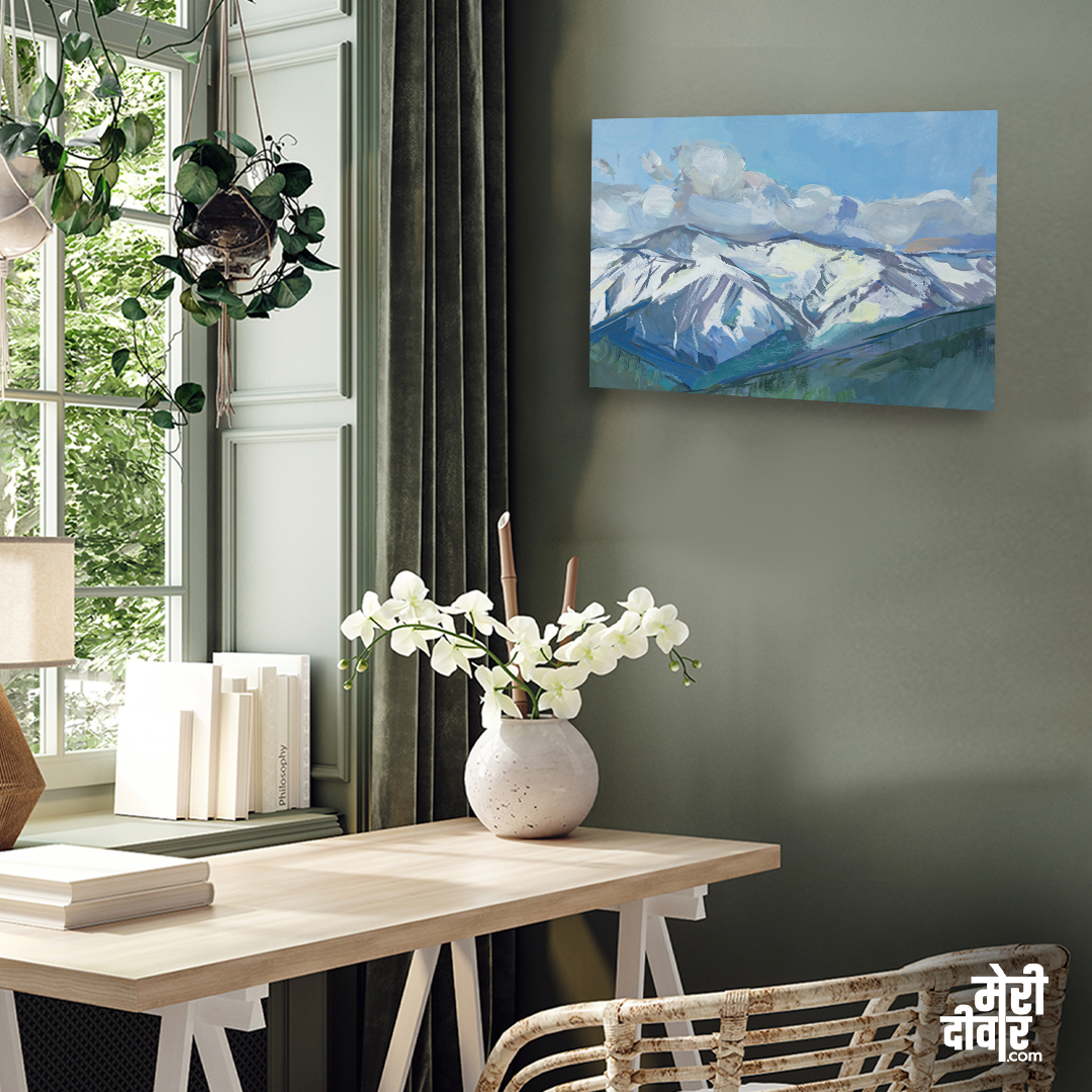 Snow Gouache Caucasus Mountains Painting 3 : 2 Horizontal Premium Wall Art Canvas by MeriDeewar