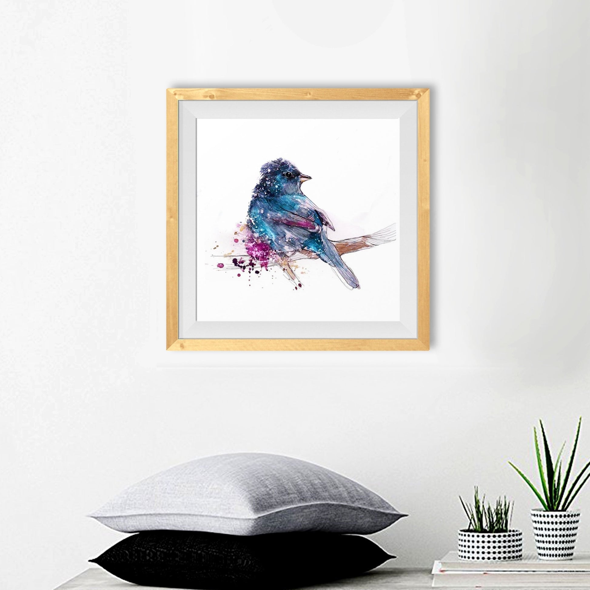 Sparrow Bird Illustration Painting - Meri Deewar 1 : 1 Square Premium Wall Art Canvas by MeriDeewar