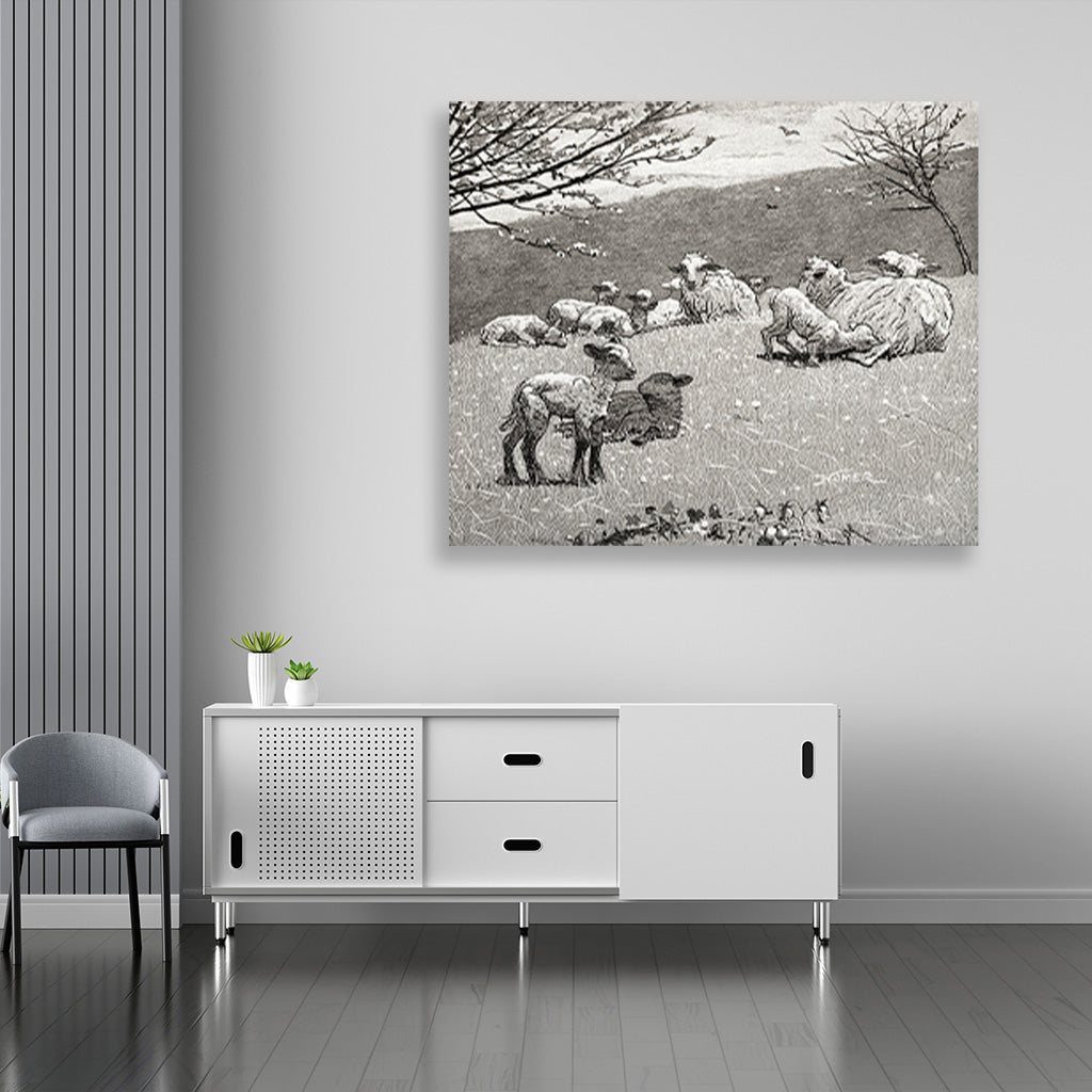 Spring Lamb painting - Meri Deewar 6 : 5 Horizontal Premium Wall Art Canvas by MeriDeewar