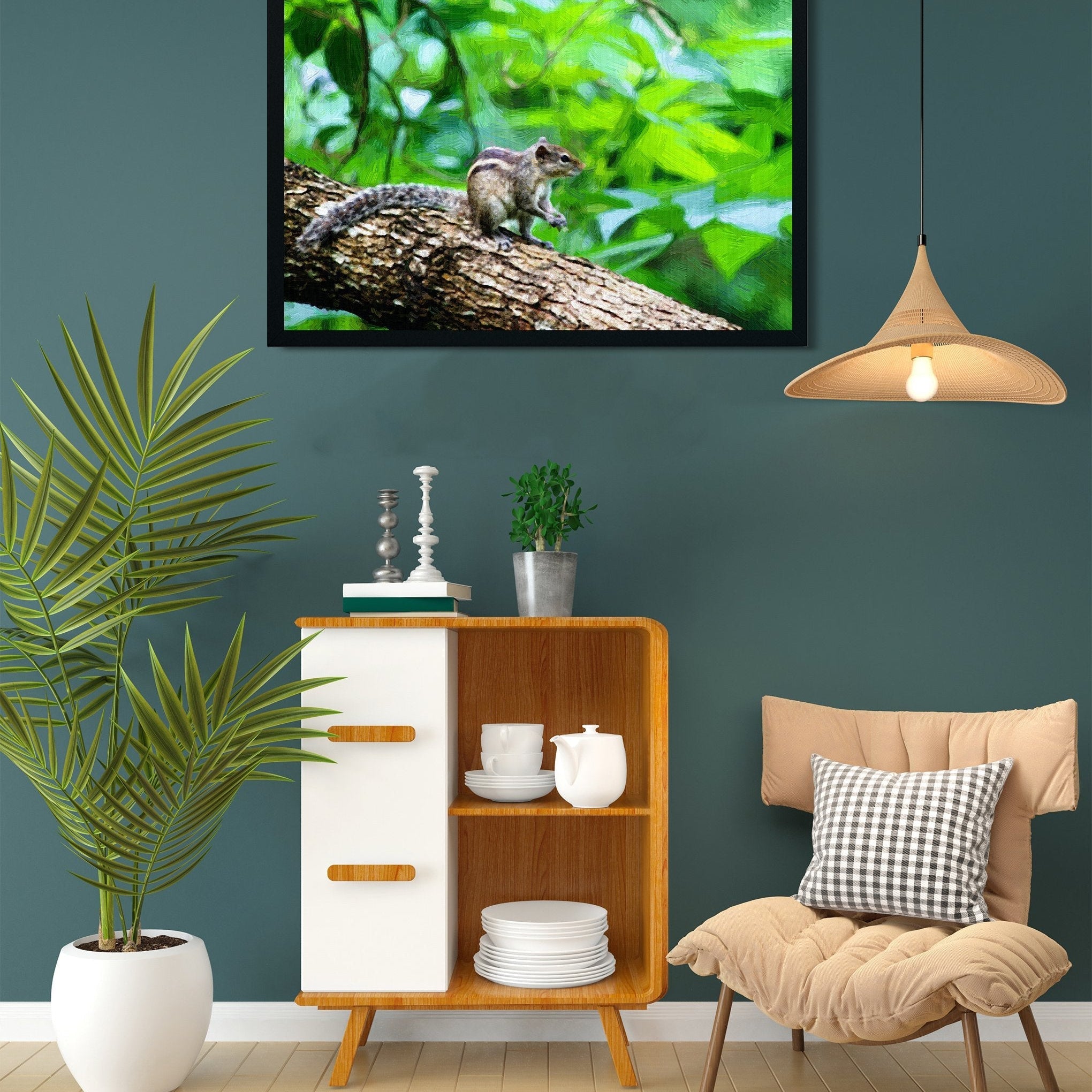 Squirrel sits in the tree Painting - Meri Deewar 2 : 3 Vertical Premium Wall Art Canvas by MeriDeewar