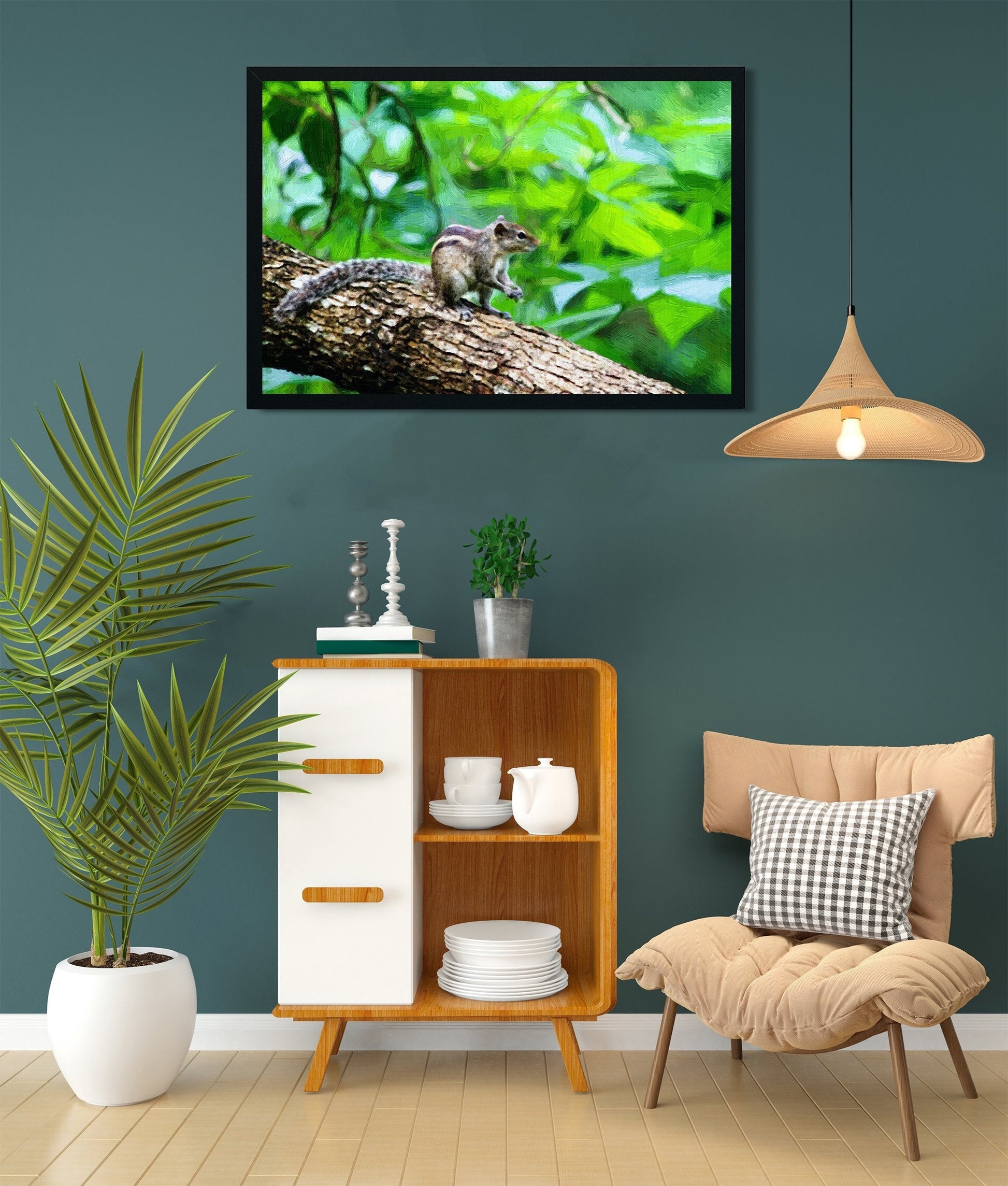 Squirrel sits in the tree Painting - Meri Deewar 2 : 3 Vertical Premium Wall Art Canvas by MeriDeewar