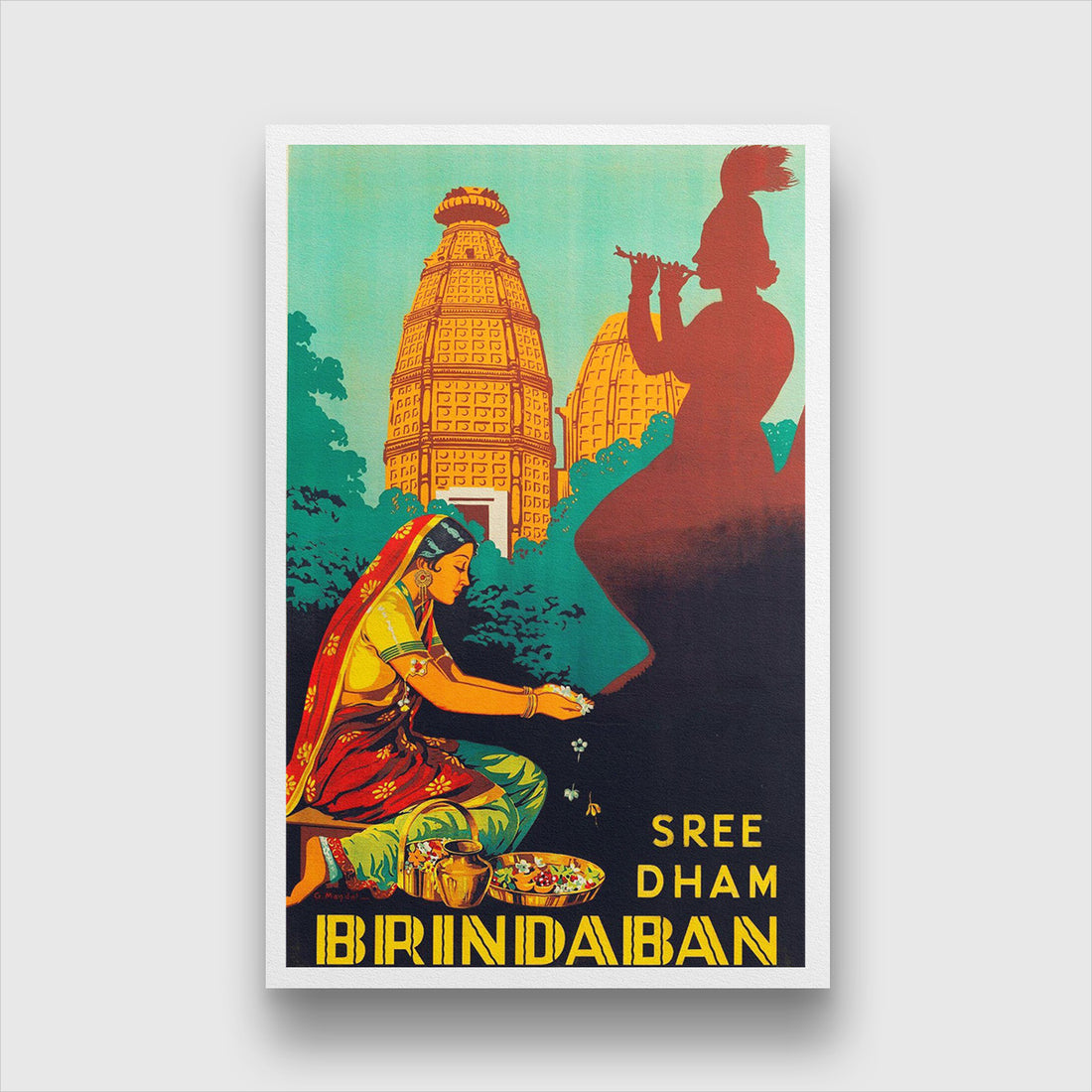 Sree dham brindaban Uttar Pradesh  Vintage poster 2 : 3 Vertical Premium Wall Art Canvas by MeriDeewar