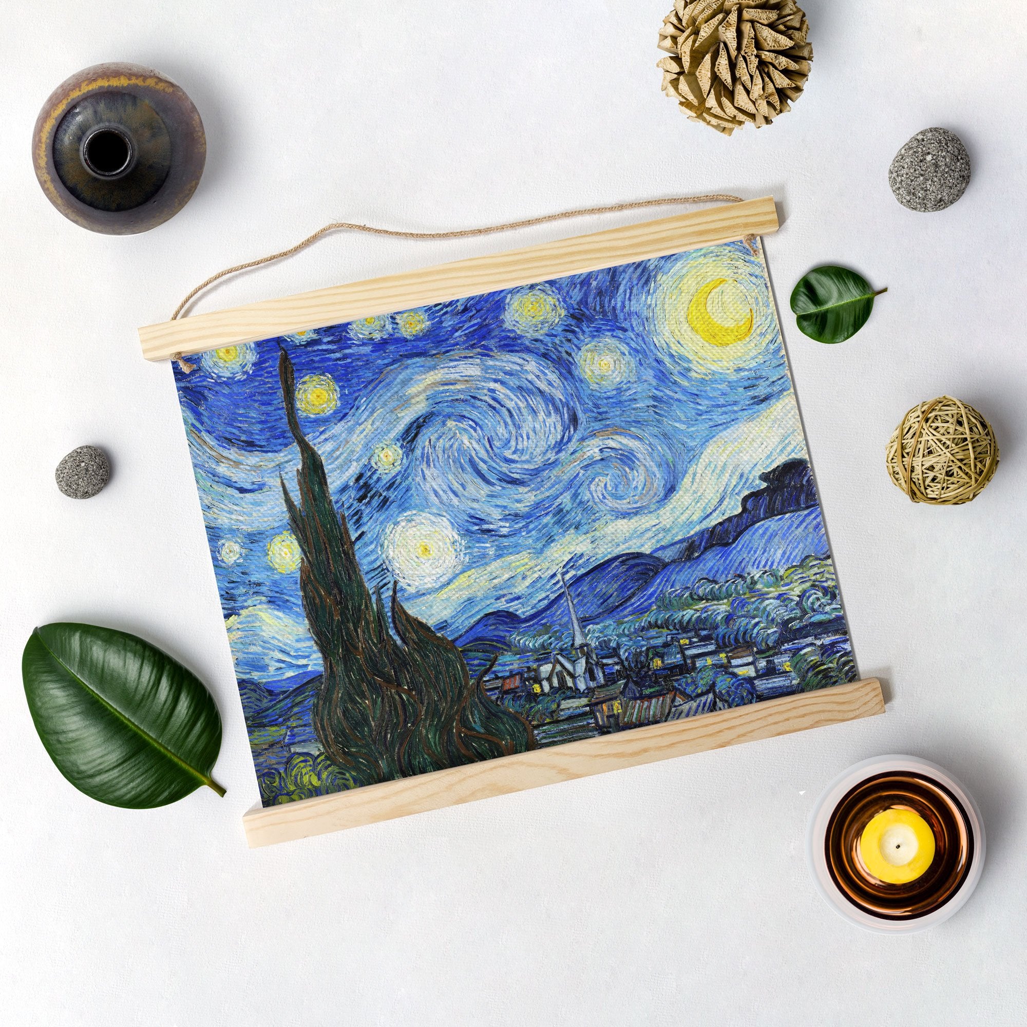 Starry Night By Van Gogh Hanging Canvas Painting - Meri Deewar Hanging Canvas Premium Wall Art Canvas by MeriDeewar
