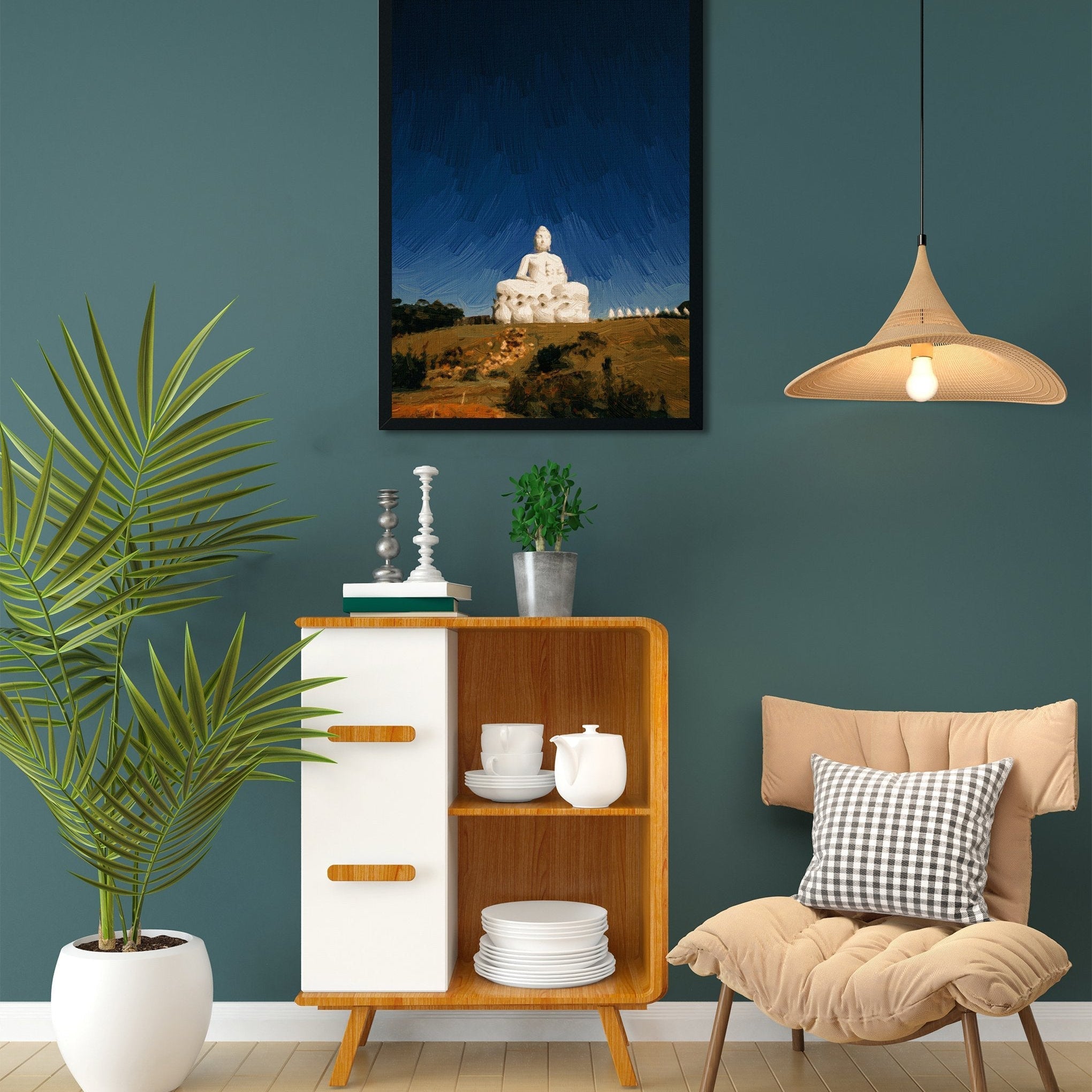 Statue of Buddha in sky background Painting - Meri Deewar 2 : 3 Vertical Premium Wall Art Canvas by MeriDeewar