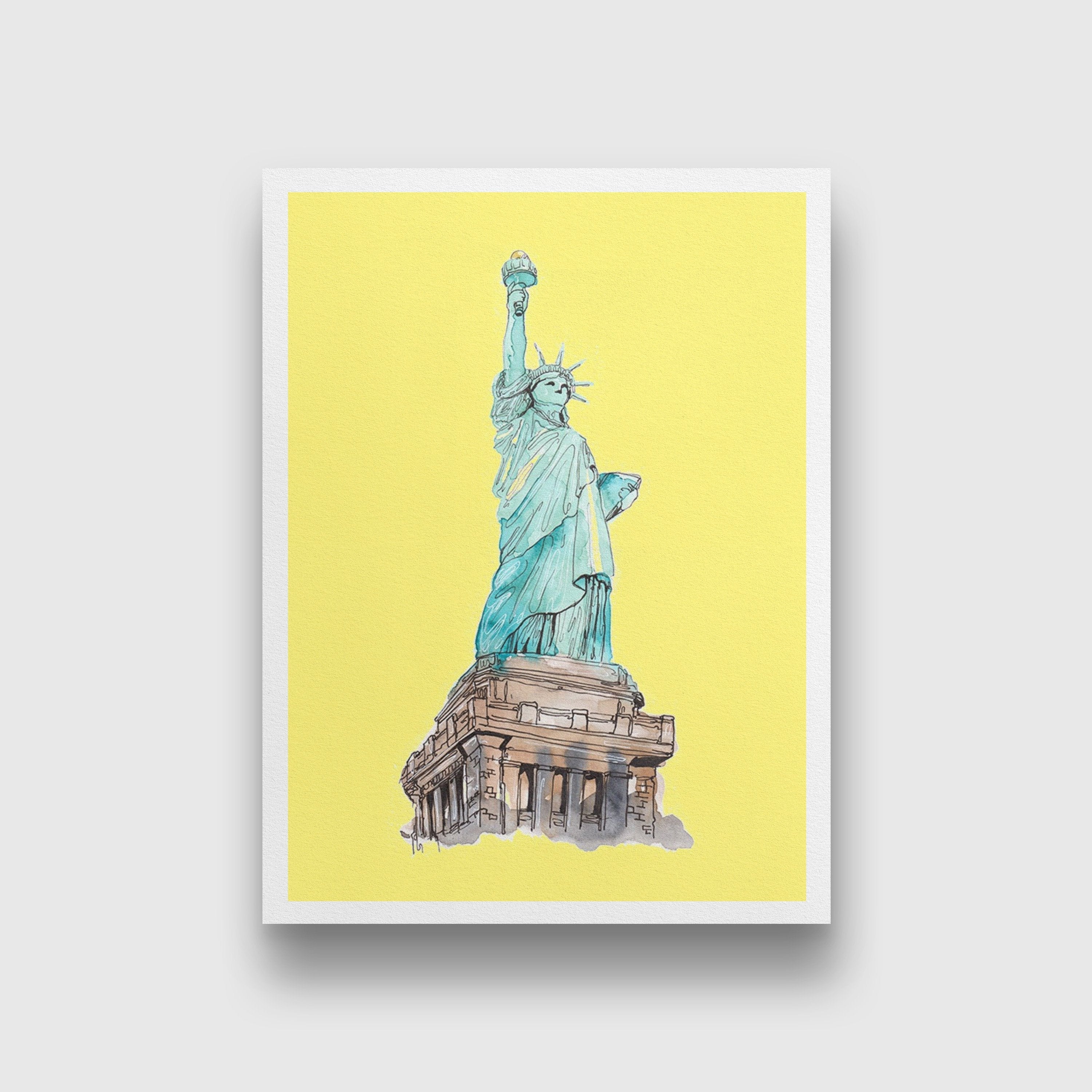 Statue of Liberty Illustration Painting - Meri Deewar 3 : 4 Vertical Premium Wall Art Canvas by MeriDeewar