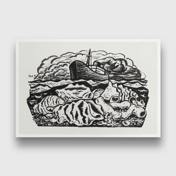 Steamship at sea Painting 3 : 2 Horizontal Premium Wall Art Canvas by MeriDeewar