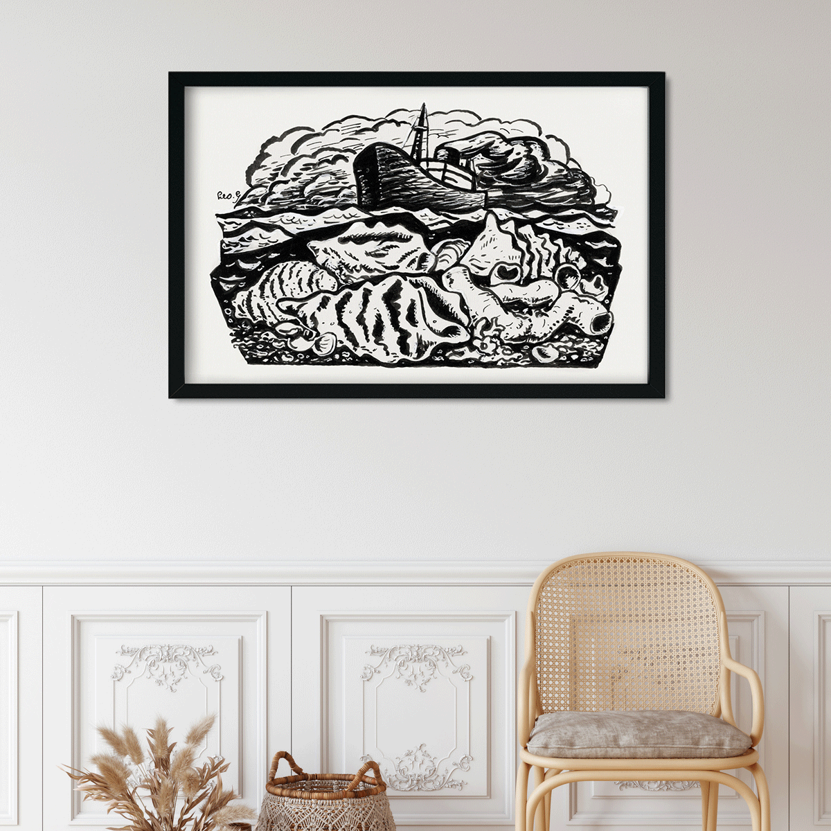 Steamship at sea Painting 3 : 2 Horizontal Premium Wall Art Canvas by MeriDeewar