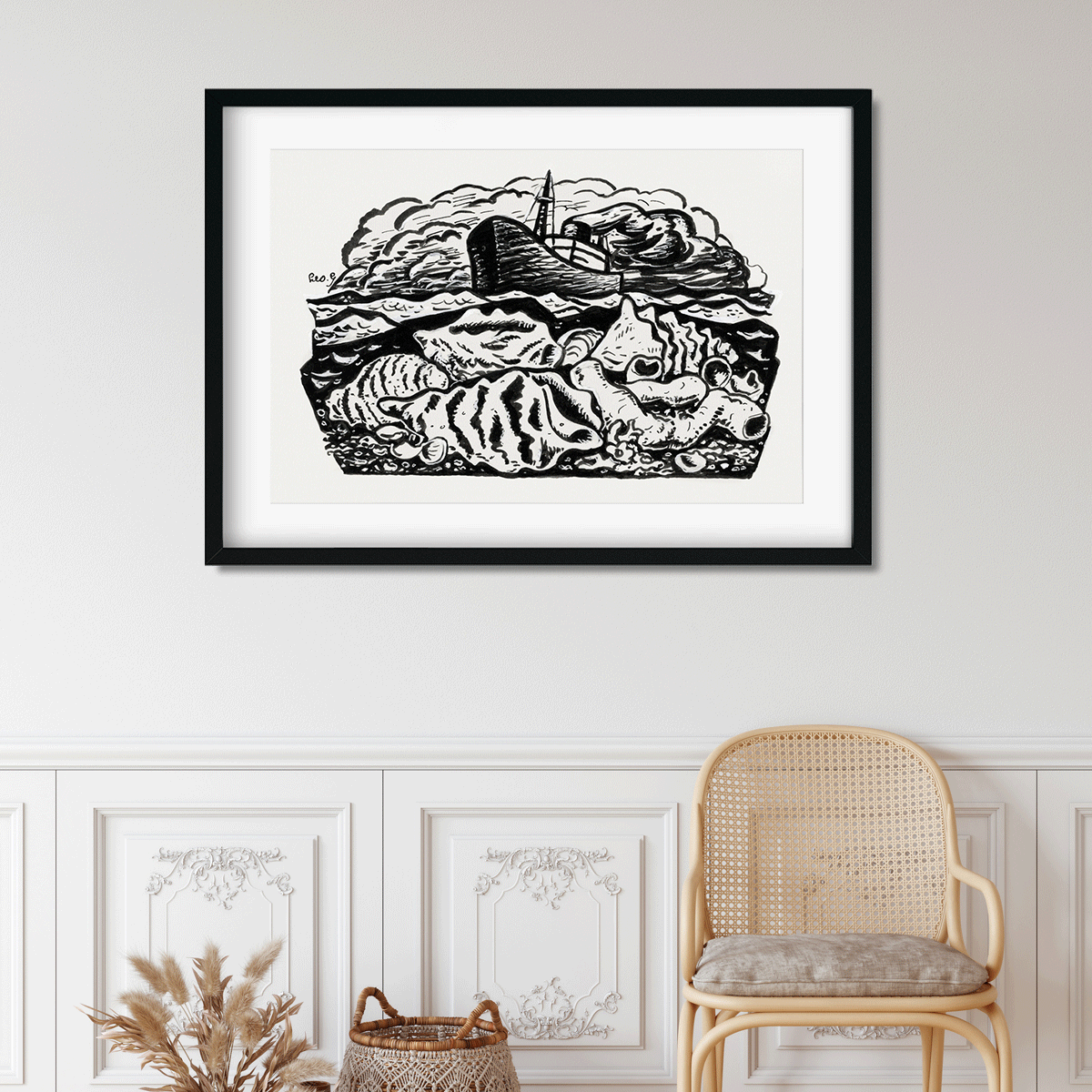 Steamship at sea Painting 3 : 2 Horizontal Premium Wall Art Canvas by MeriDeewar
