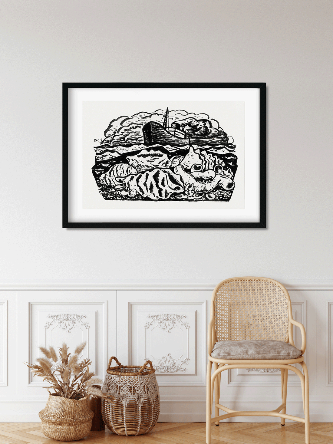 Steamship at sea Painting 3 : 2 Horizontal Premium Wall Art Canvas by MeriDeewar